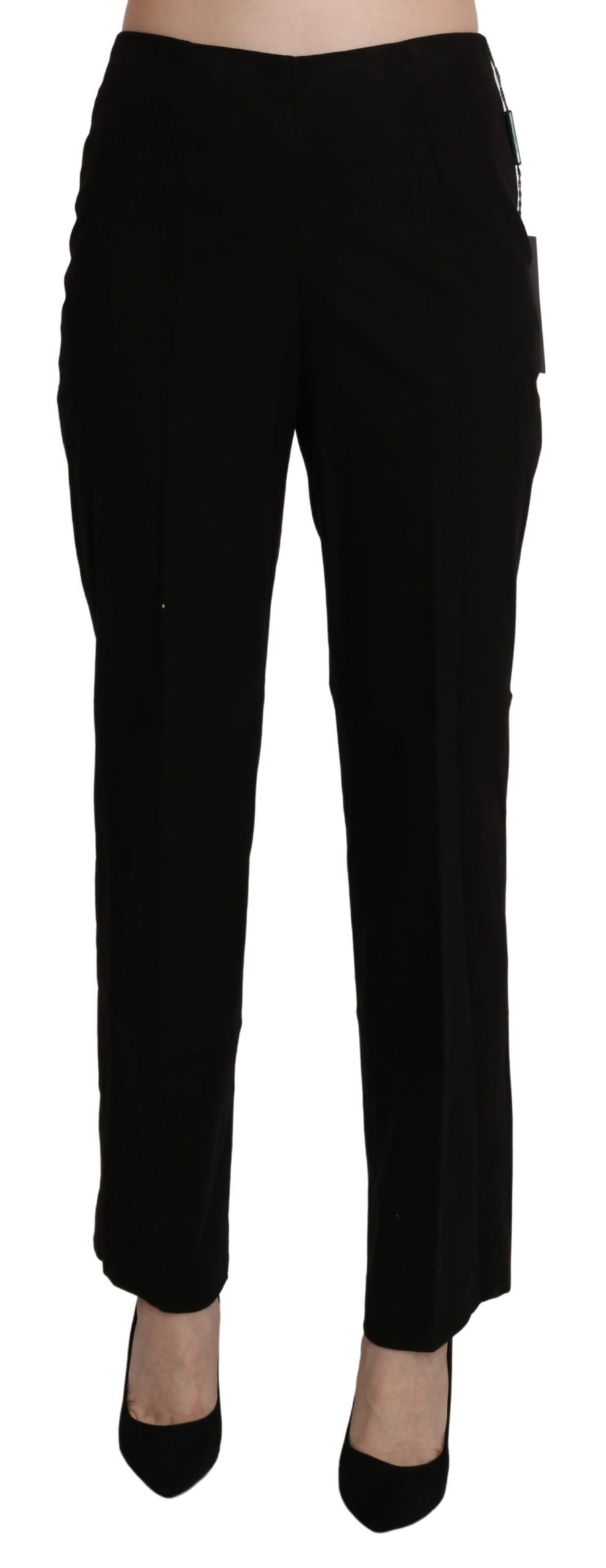 Elegant High Waist Straight Black Pants - ventzia