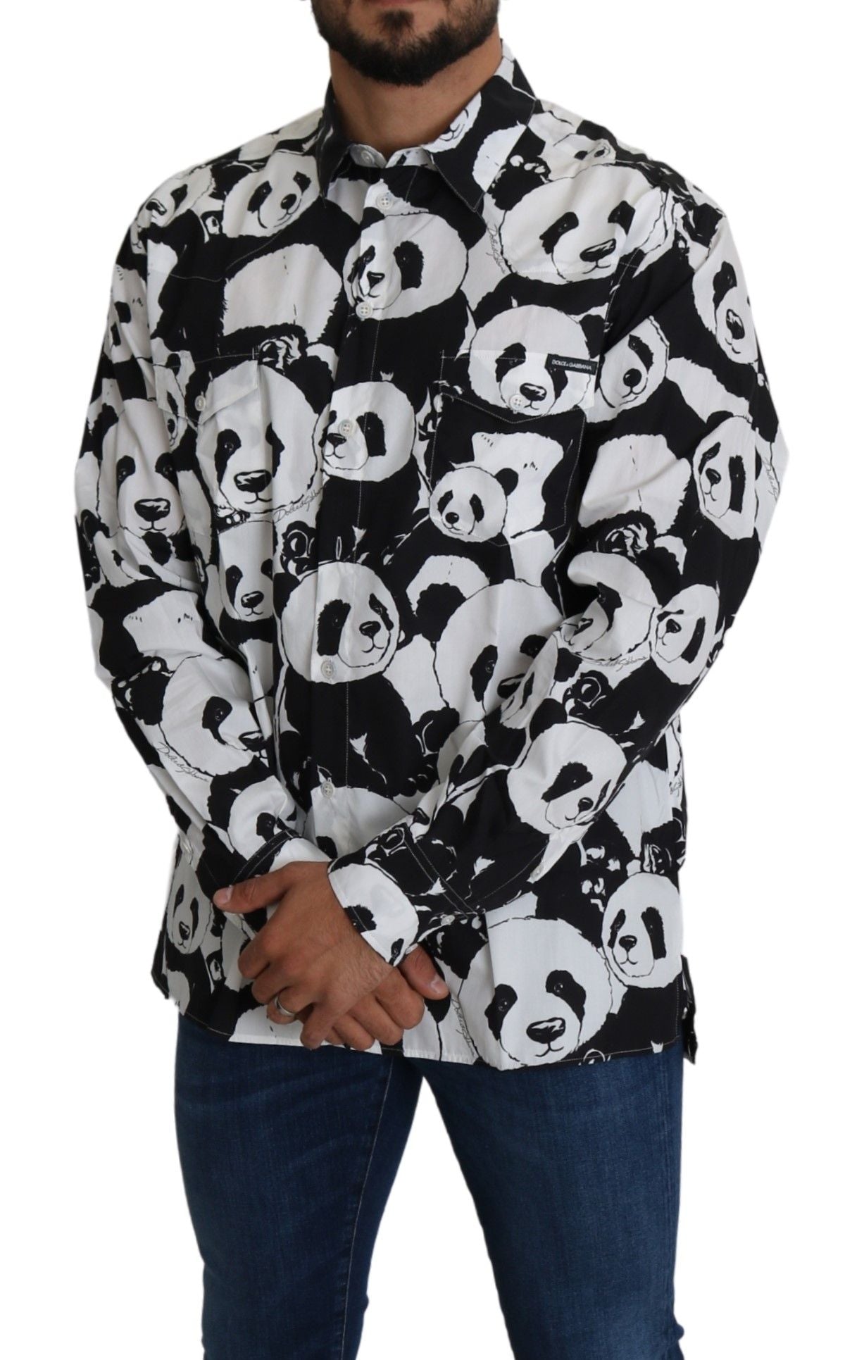 Panda Print Pure Cotton Shirt - Black White - ventzia