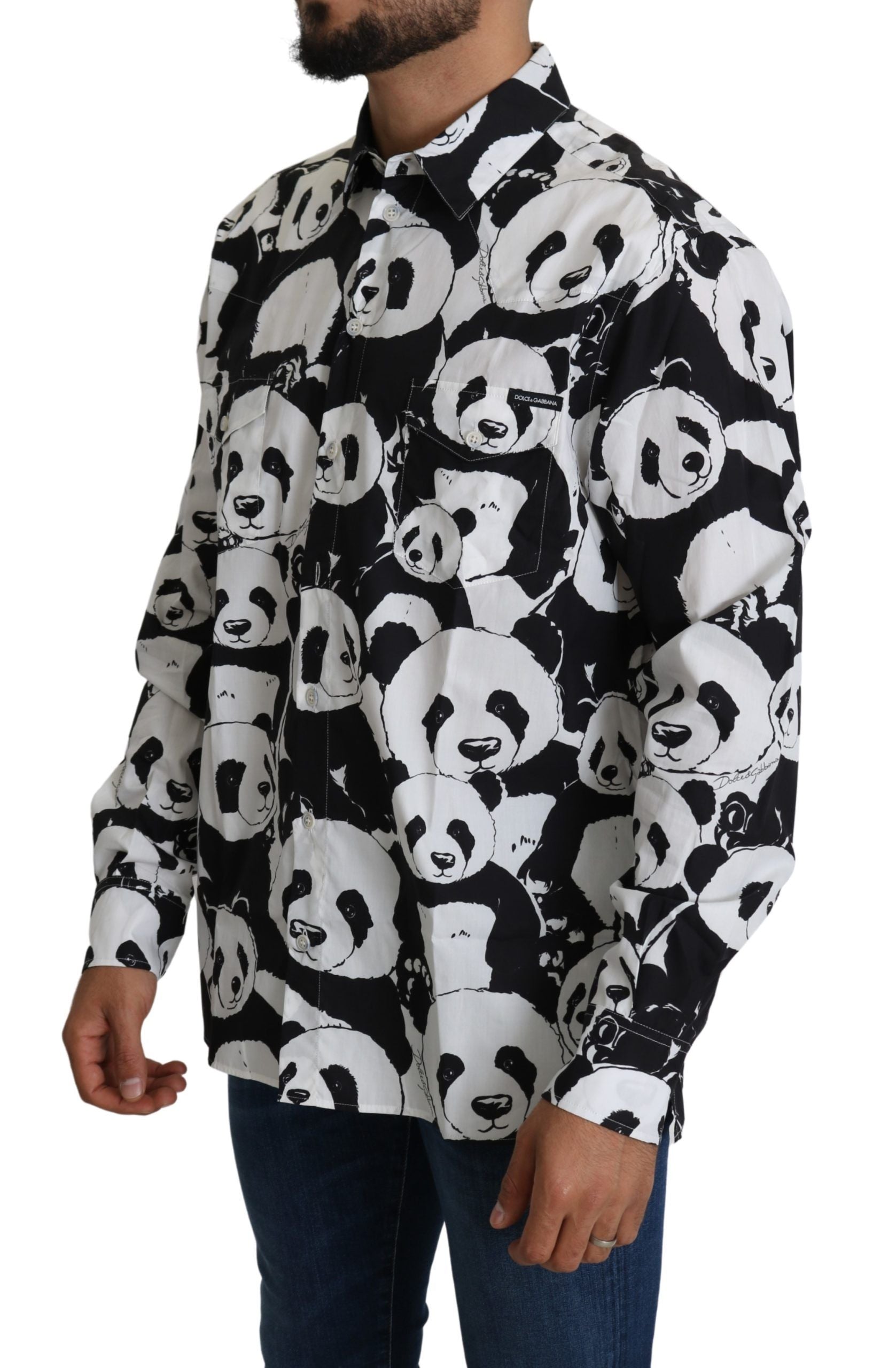 Panda Print Pure Cotton Shirt - Black White - ventzia