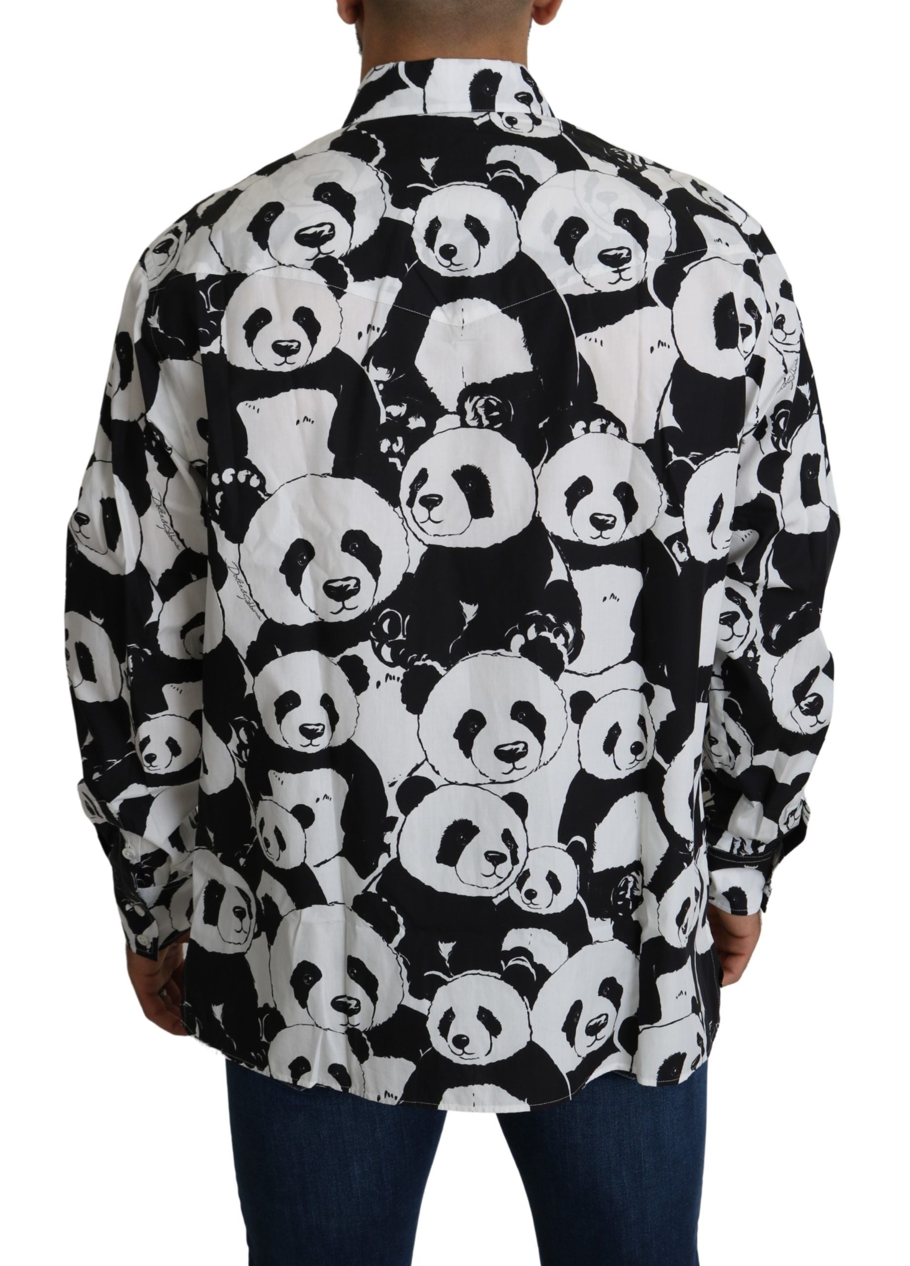 Panda Print Pure Cotton Shirt - Black White - ventzia
