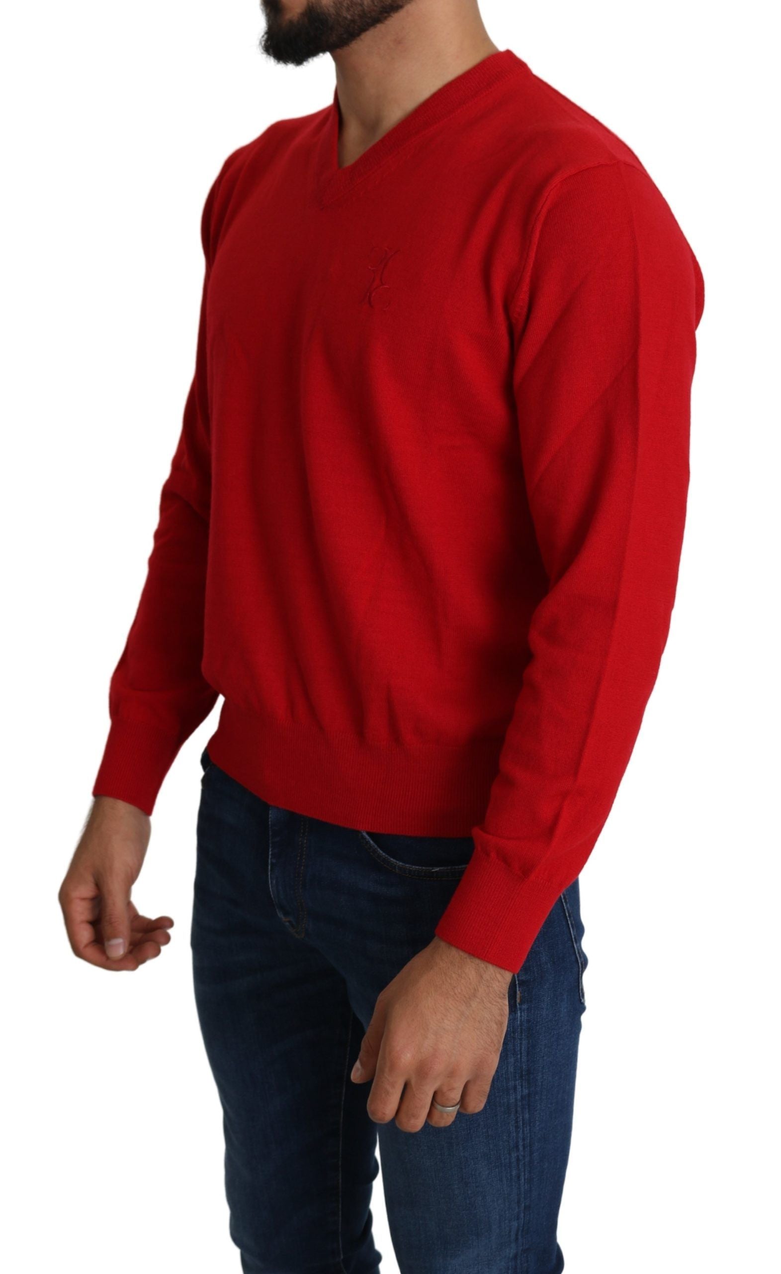 Iconic Embroidered Red Wool Sweater - ventzia