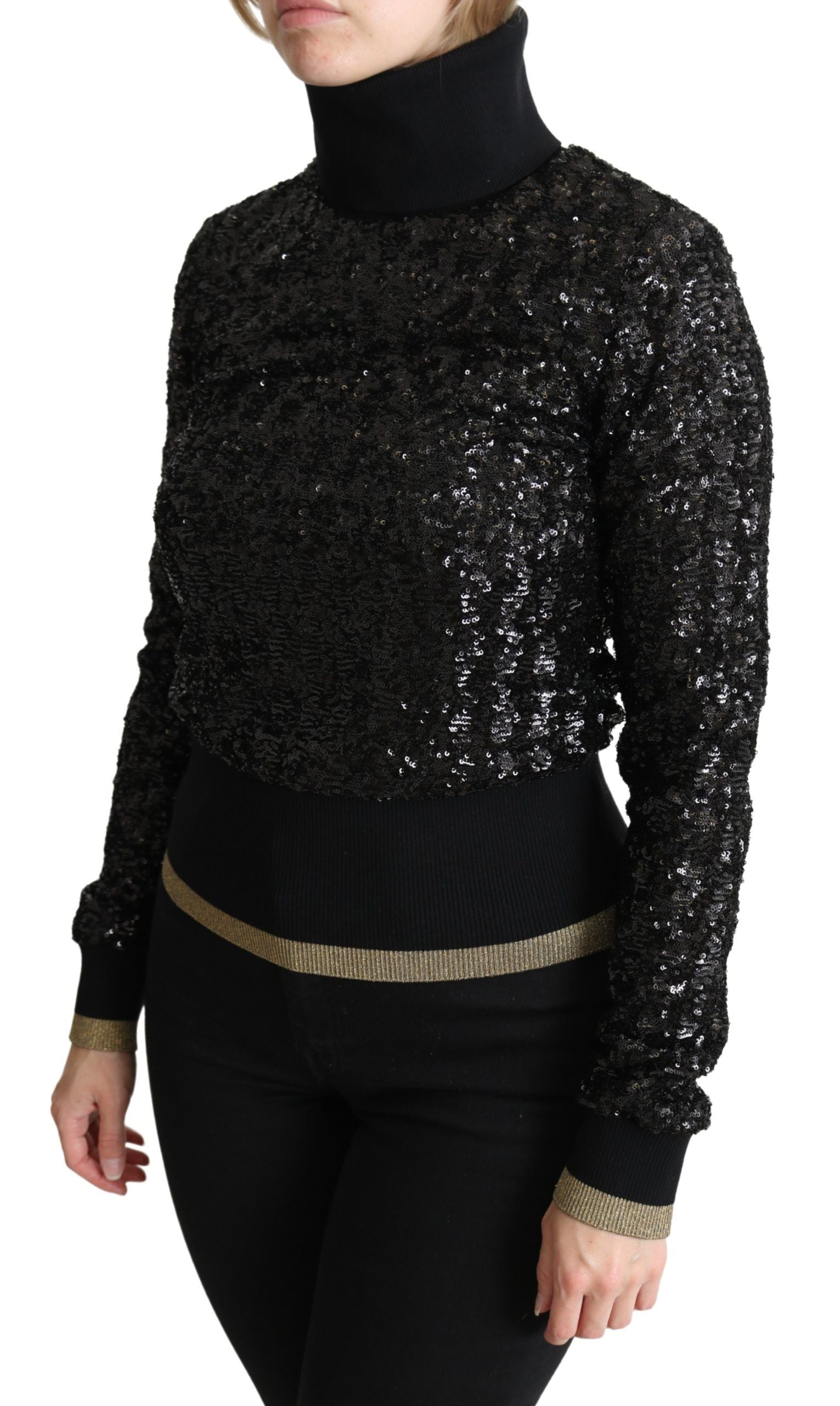 Elegant Sequined Turtleneck Sweater - ventzia