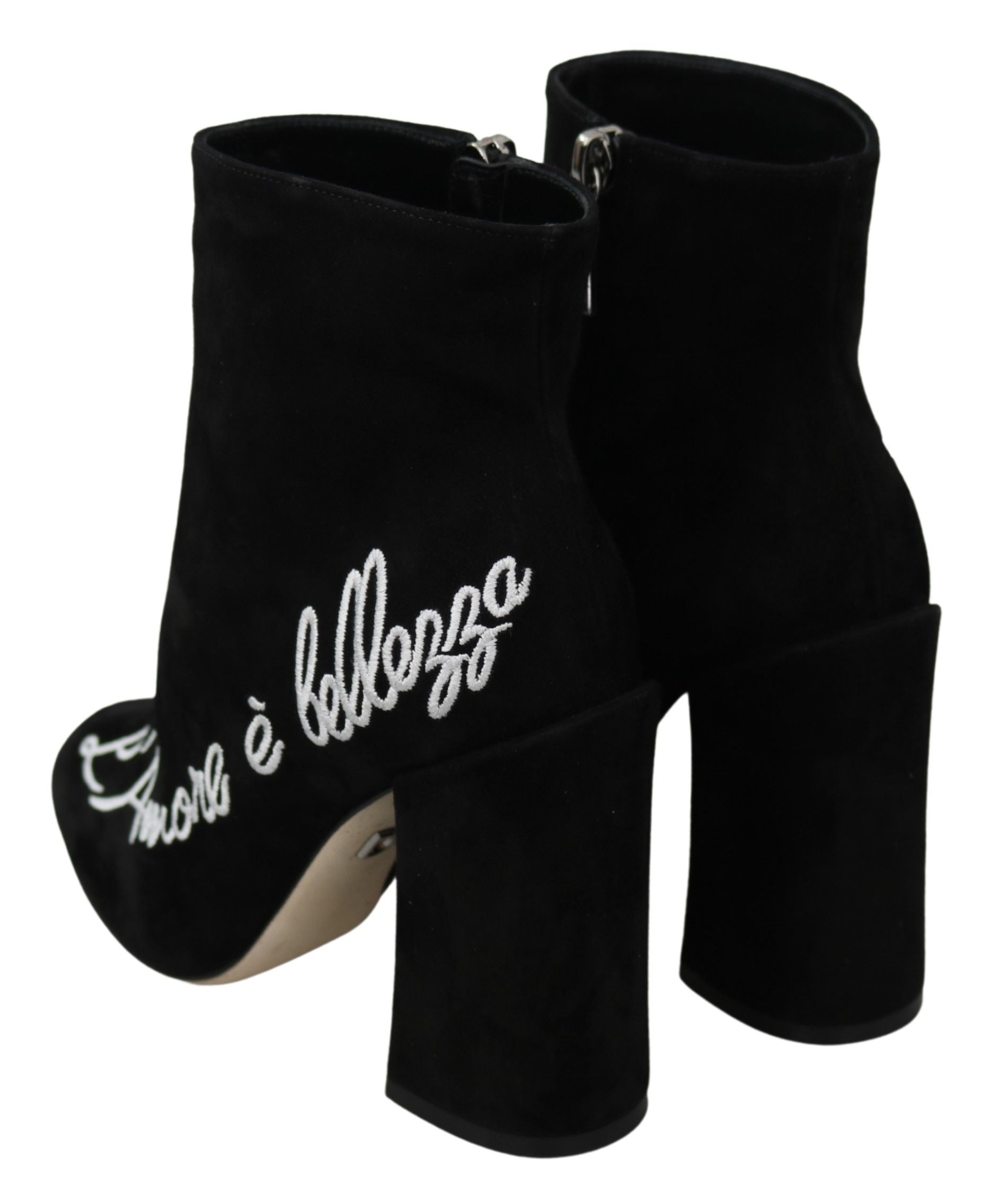 Embroidered Ankle Boots in Lambskin Suede - ventzia
