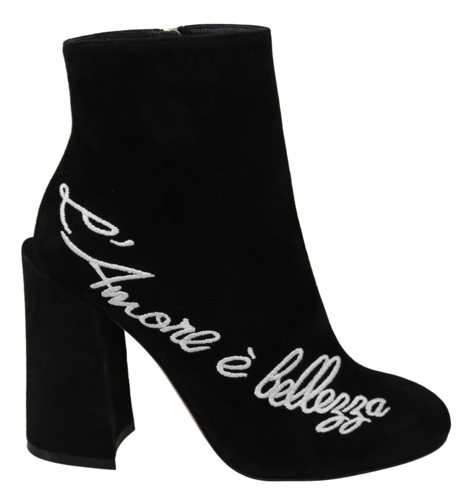 Embroidered Ankle Boots in Lambskin Suede - ventzia