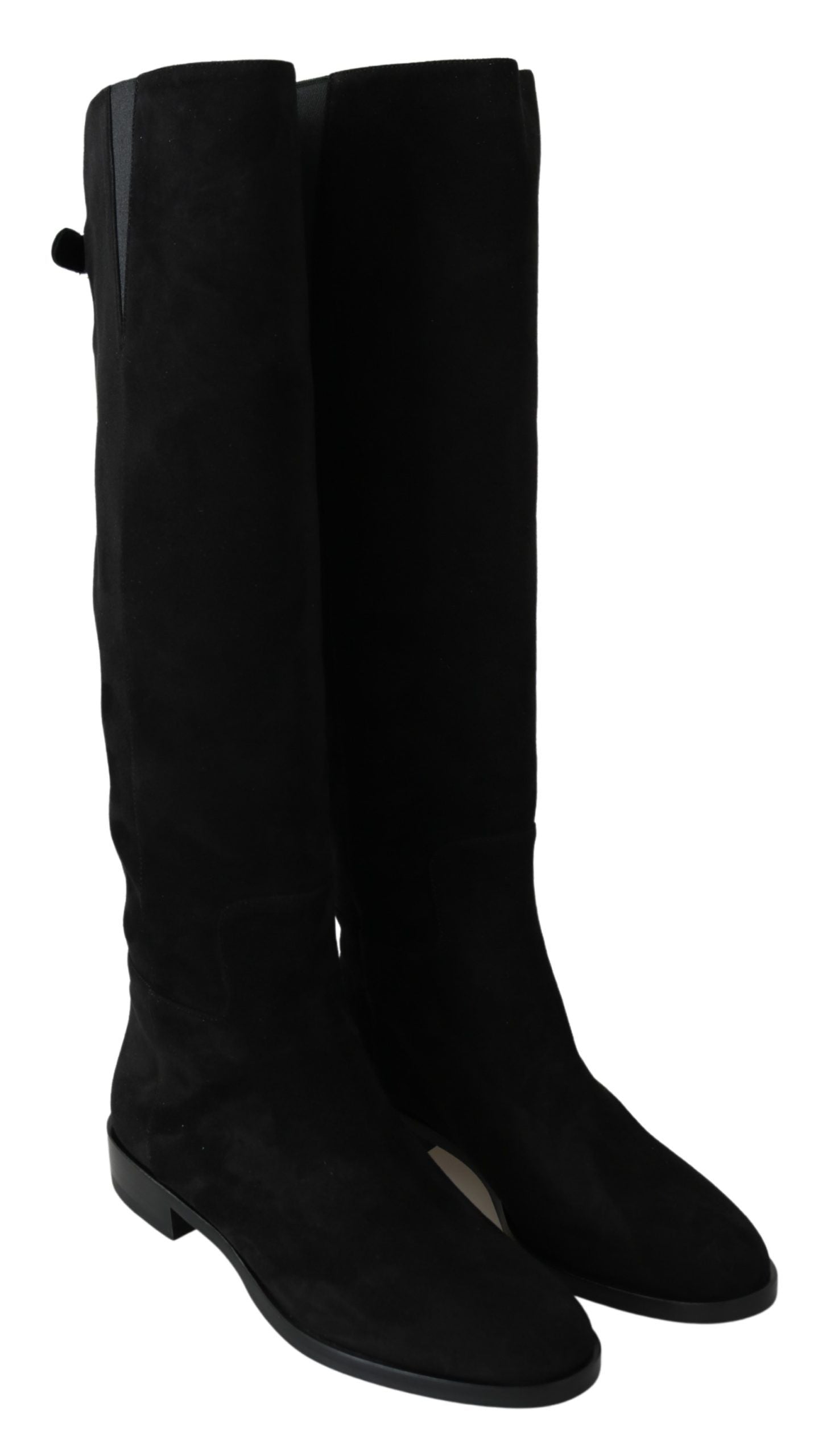 Elegant Black Suede Knee High Boots - ventzia