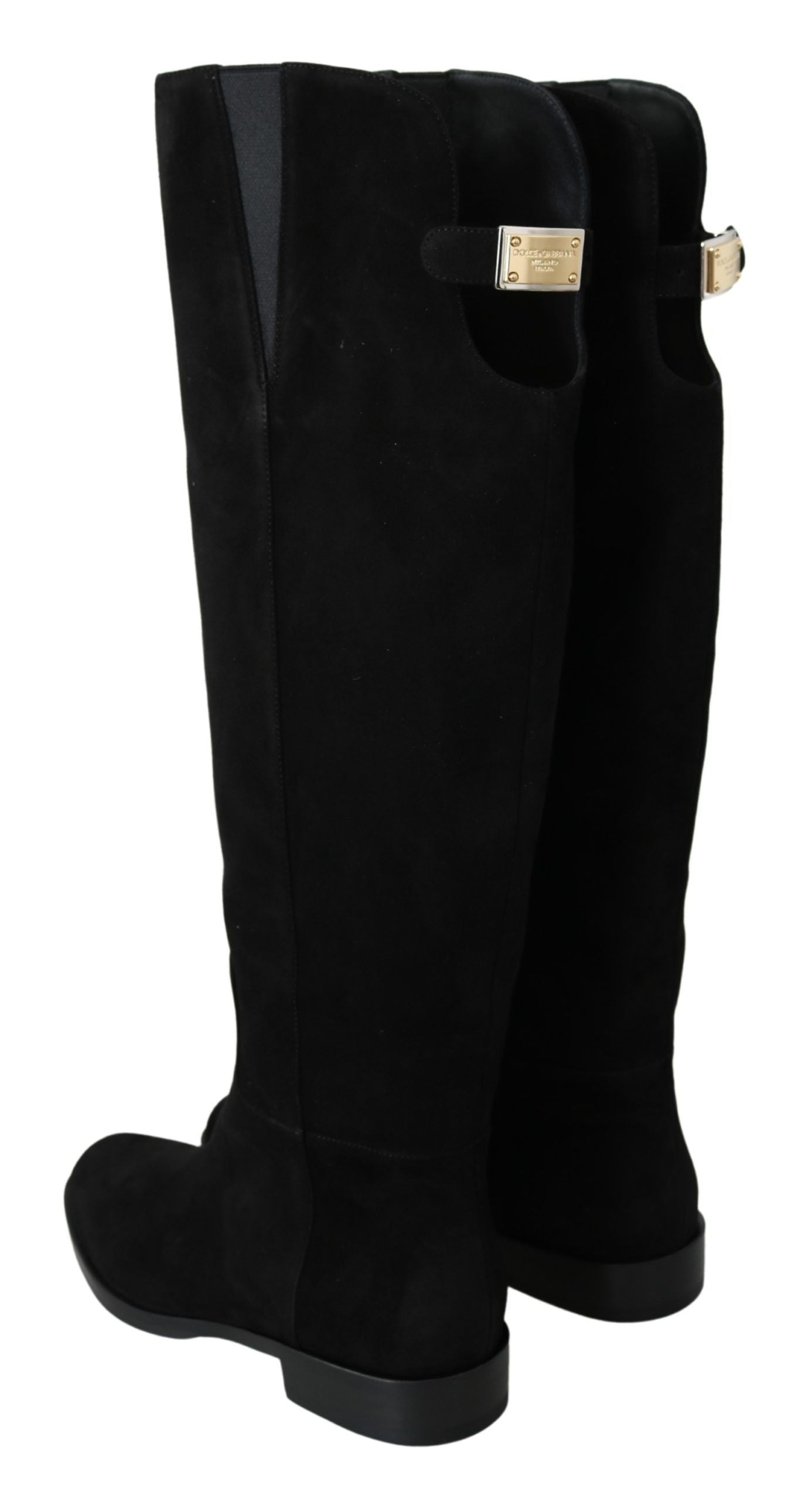 Elegant Black Suede Knee High Boots - ventzia
