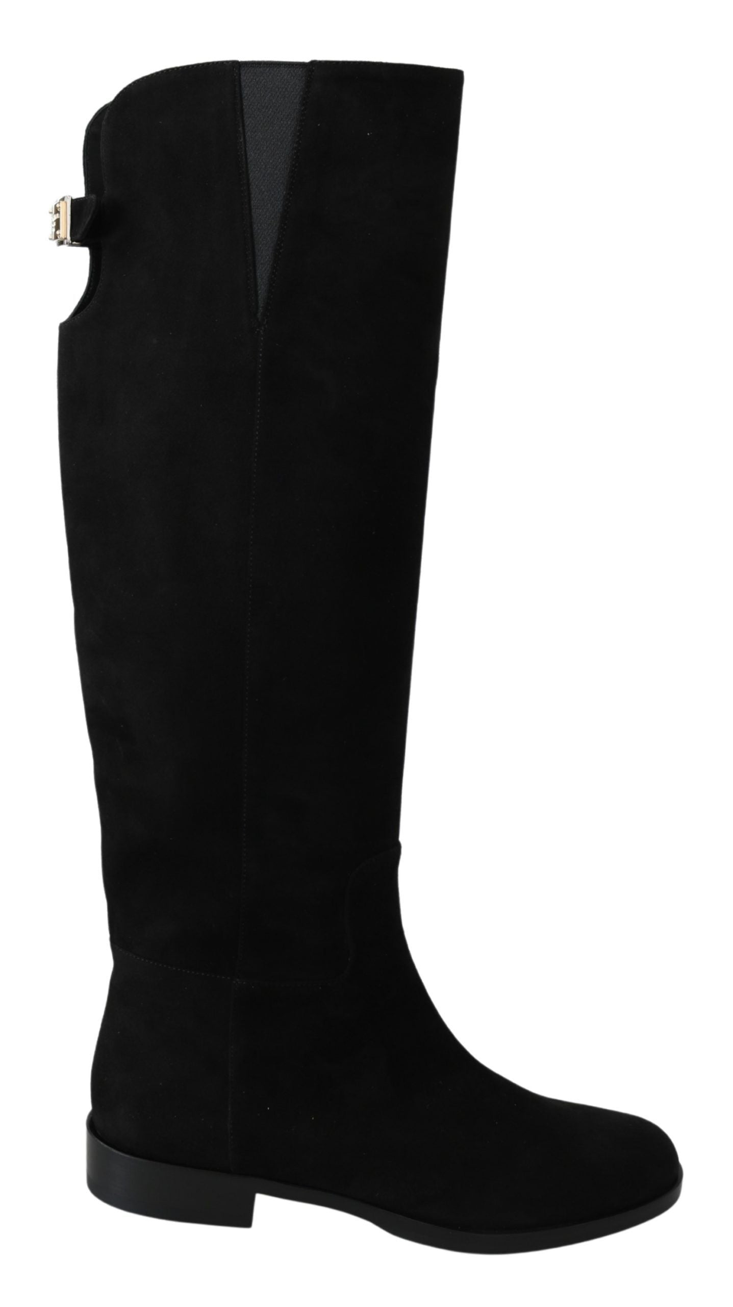 Elegant Black Suede Knee High Boots - ventzia