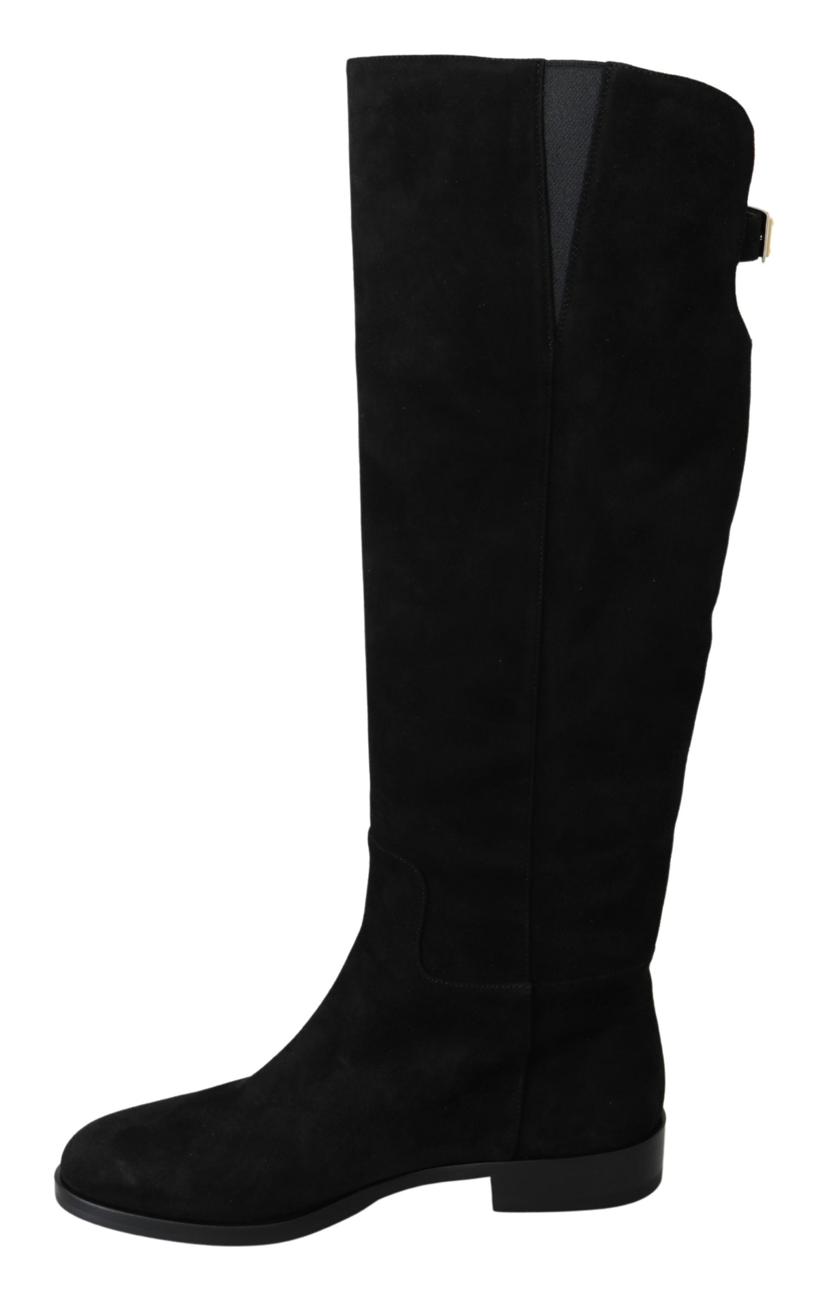 Elegant Black Suede Knee High Boots - ventzia