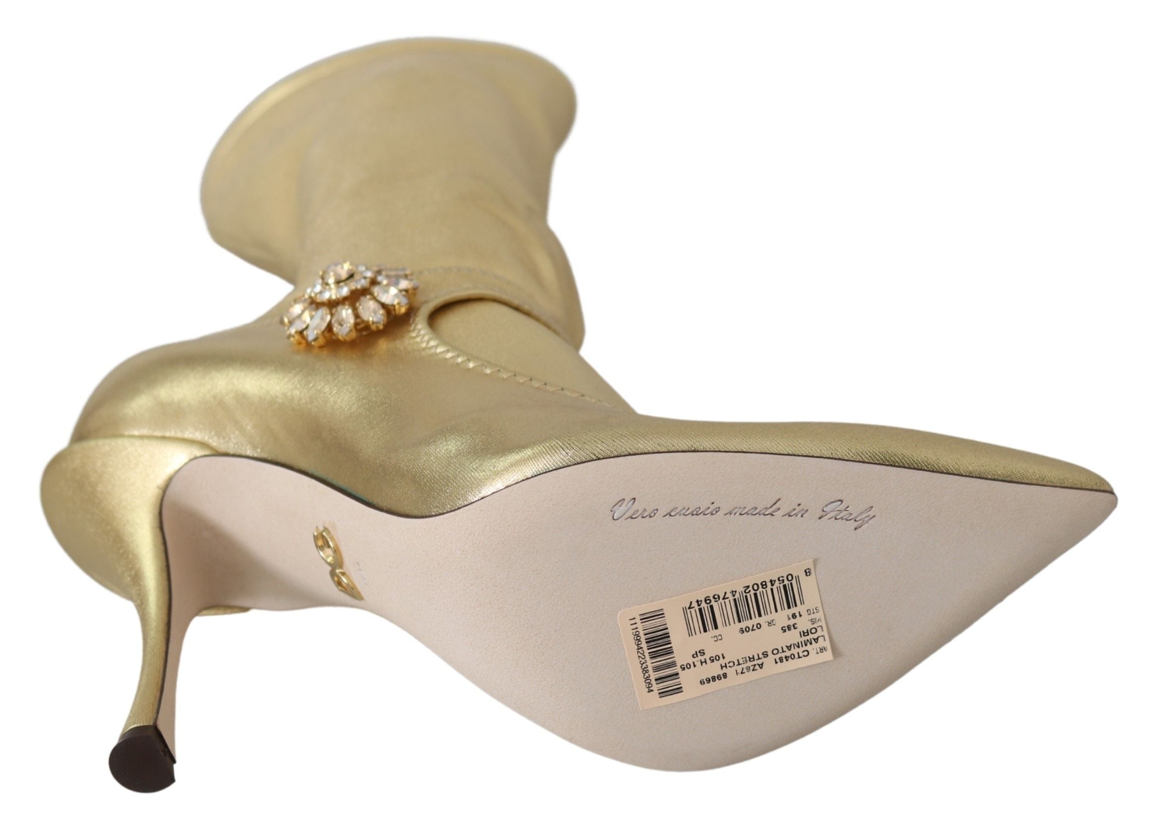Elegant Gold Ankle Boots Socks with Rhinestones - ventzia
