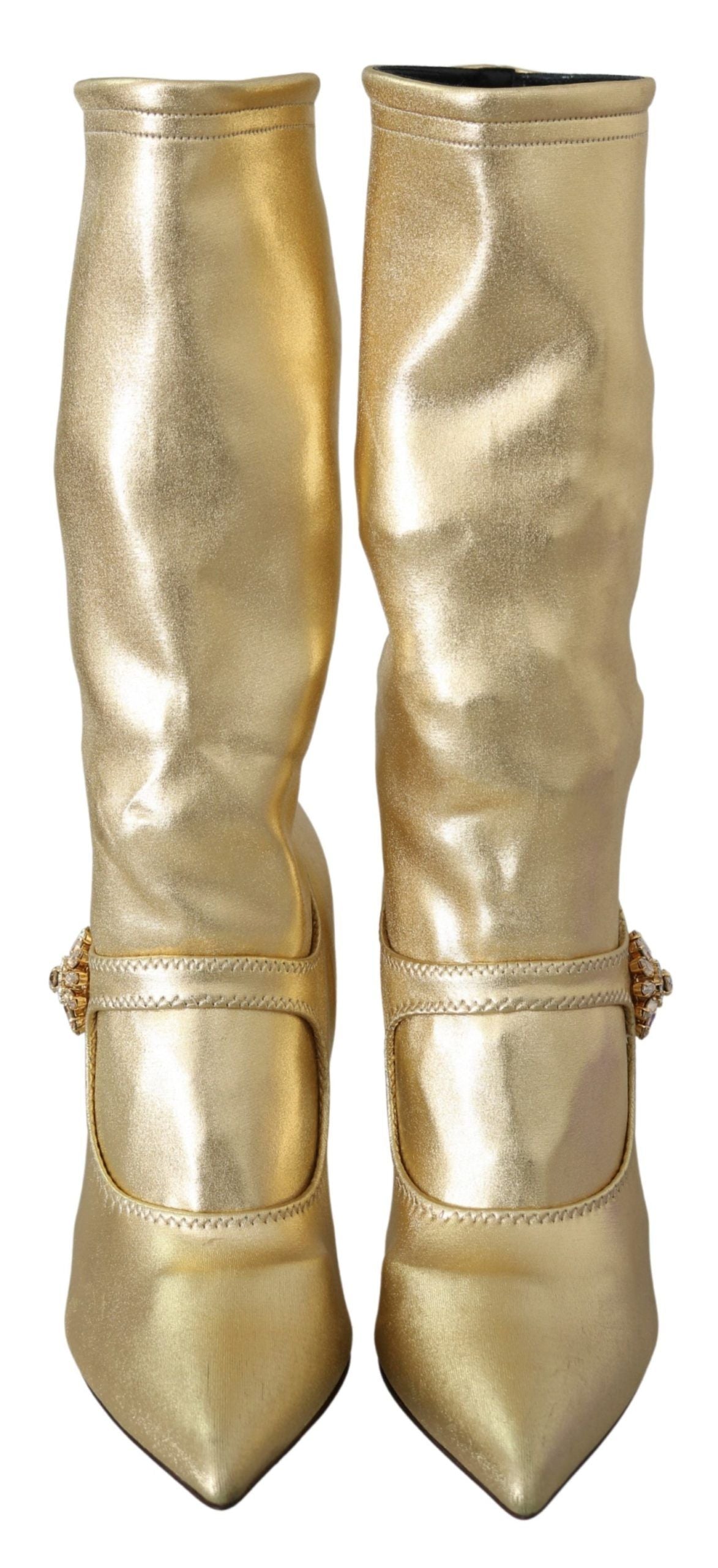 Elegant Gold Ankle Boots Socks with Rhinestones - ventzia