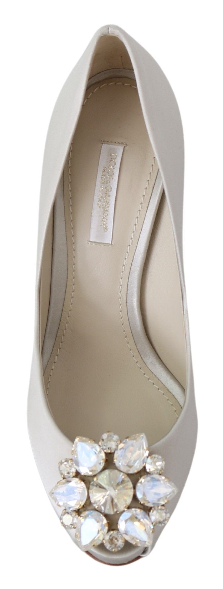 White Crystal Peep Toe Silk Blend Heels - ventzia