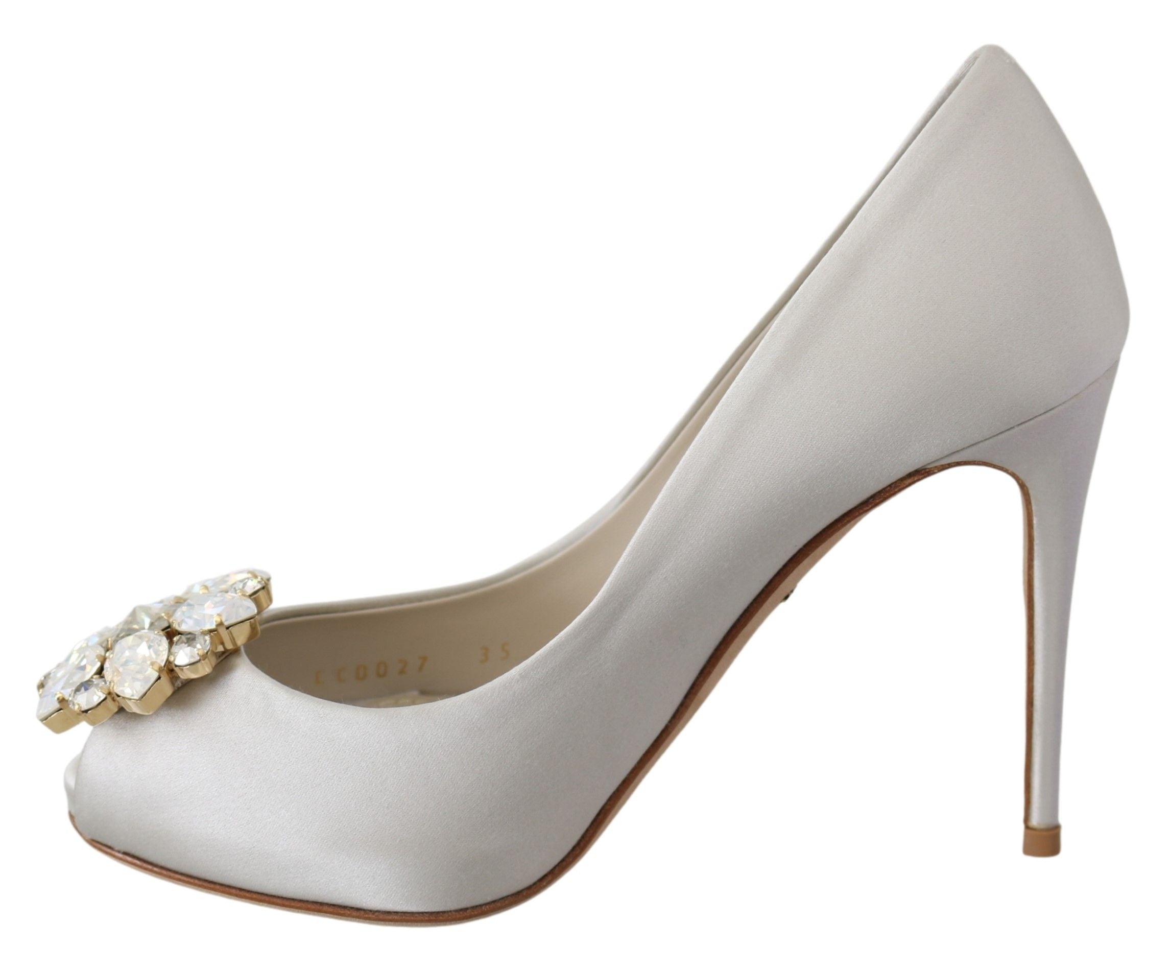 White Crystal Peep Toe Silk Blend Heels - ventzia