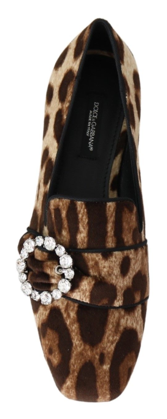 Leopard Print Crystal Embellished Loafers - ventzia