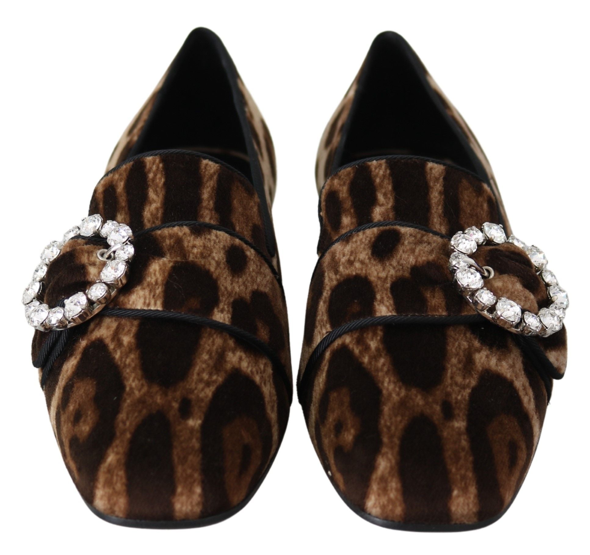Leopard Print Crystal Embellished Loafers - ventzia