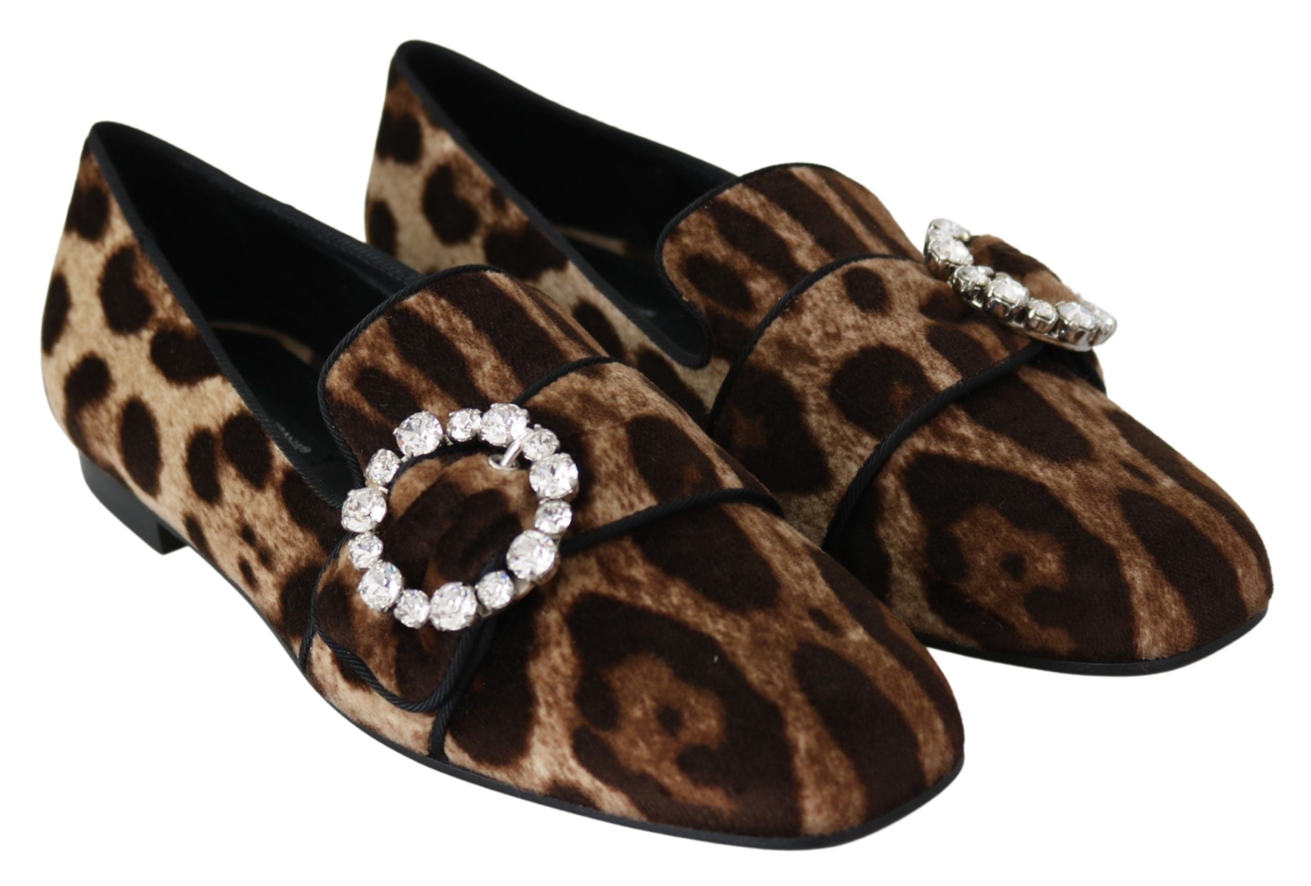 Leopard Print Crystal Embellished Loafers - ventzia