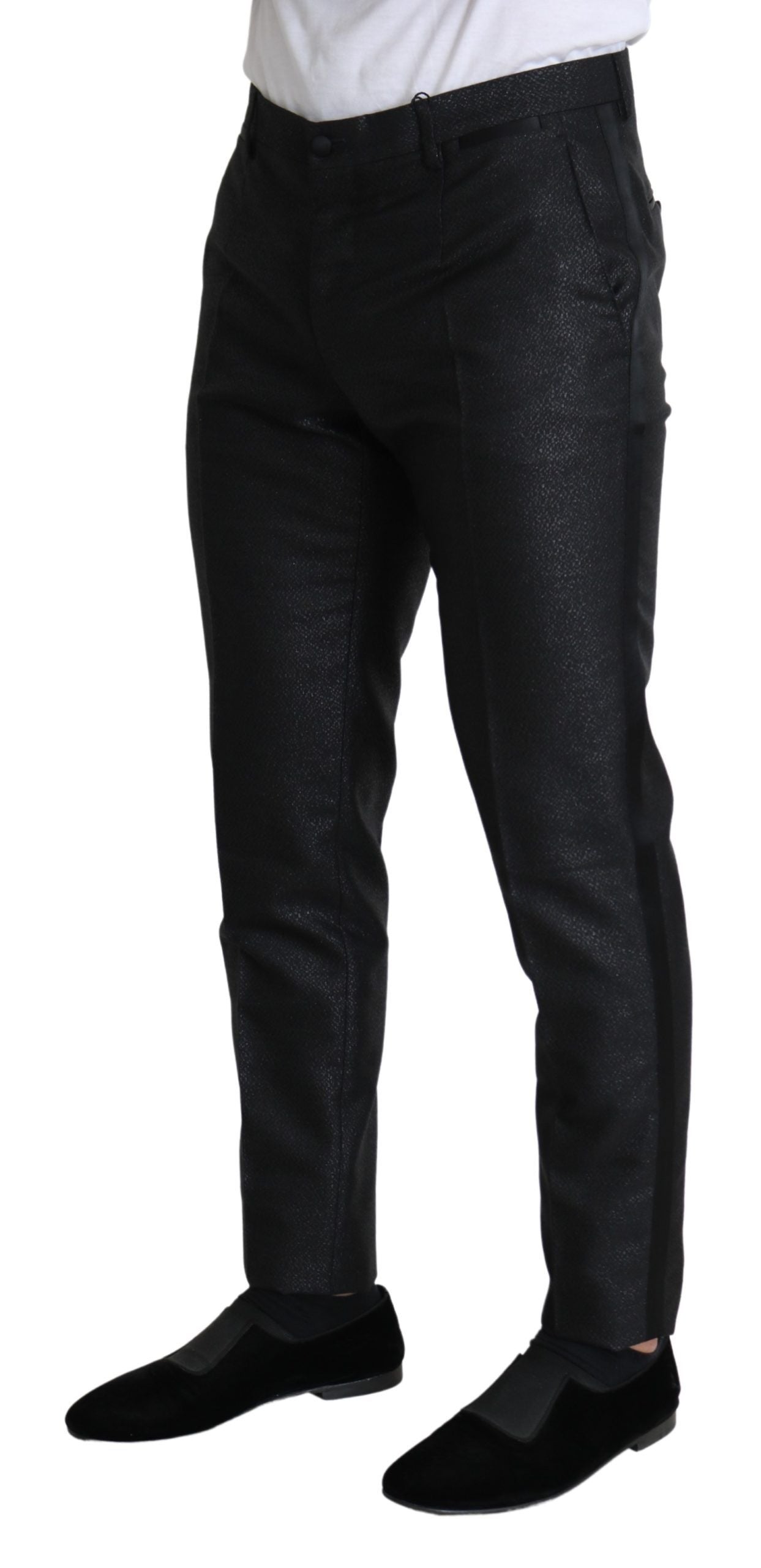 Elegant Metallic Black Dress Pants - ventzia