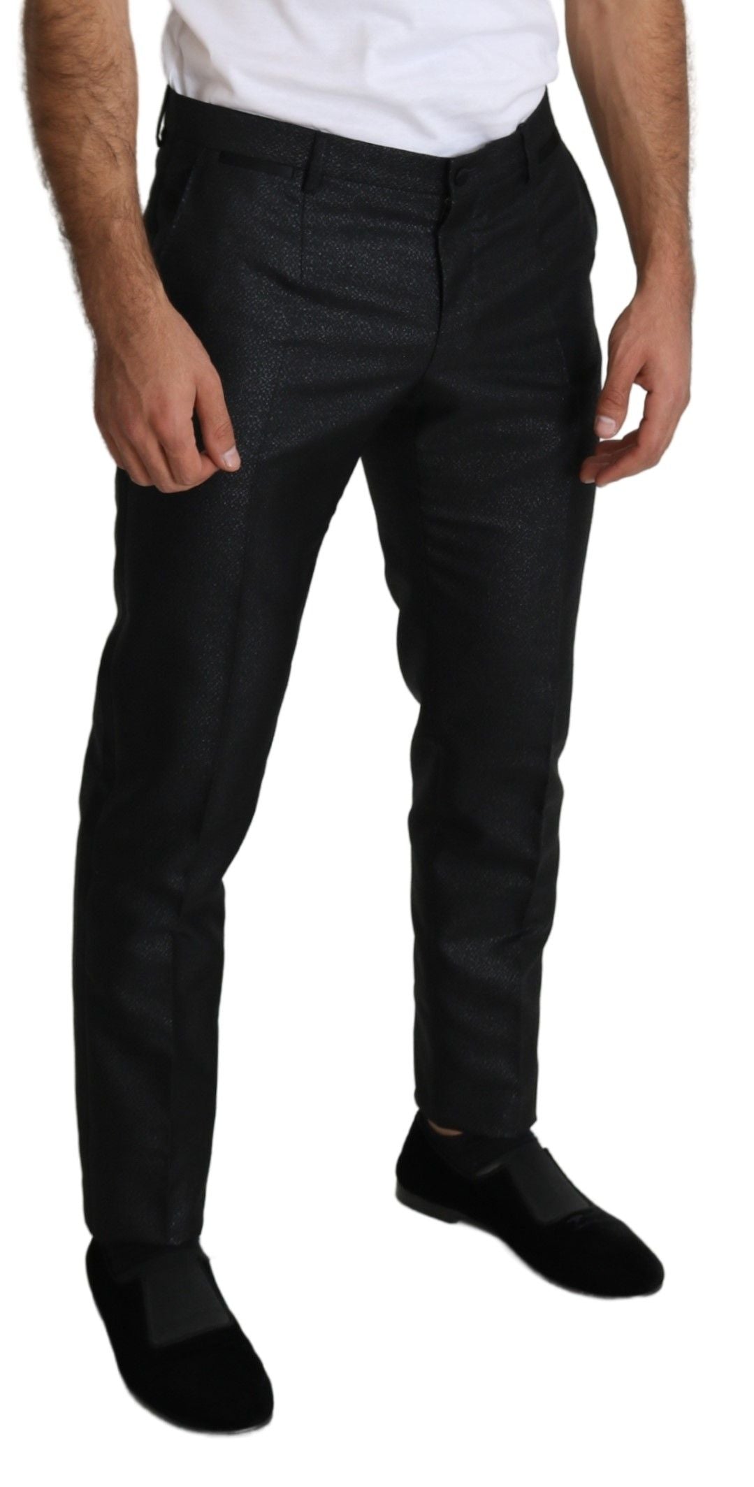 Elegant Metallic Black Dress Pants - ventzia