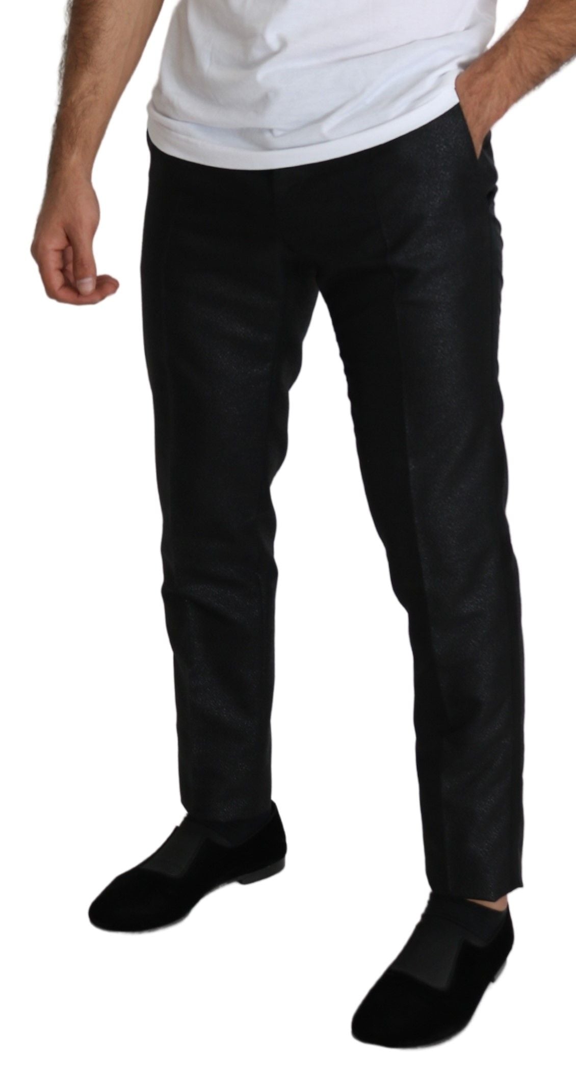 Elegant Metallic Black Dress Pants - ventzia