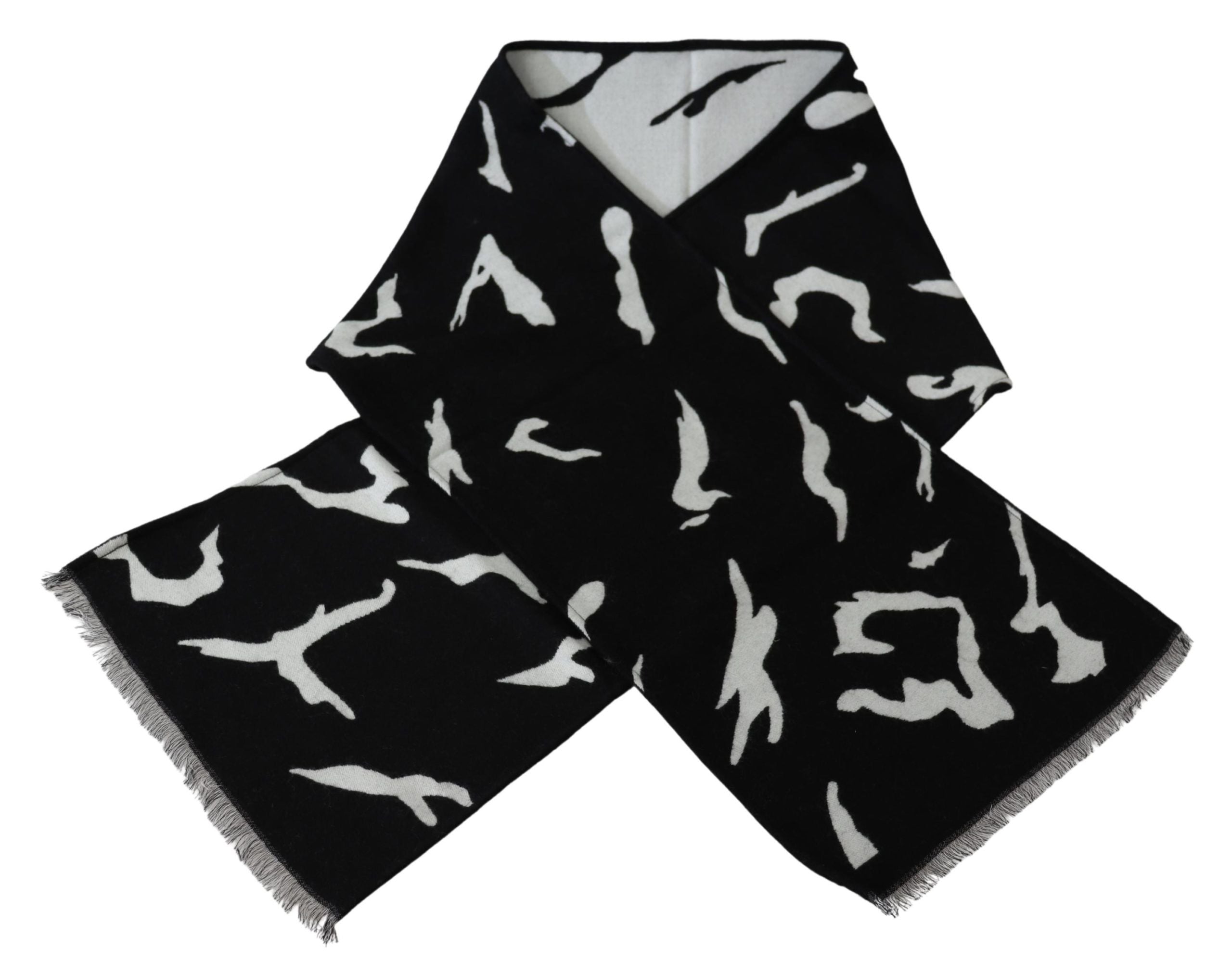 Black White Wool Unisex Winter Warm Scarf Wrap Shawl - ventzia