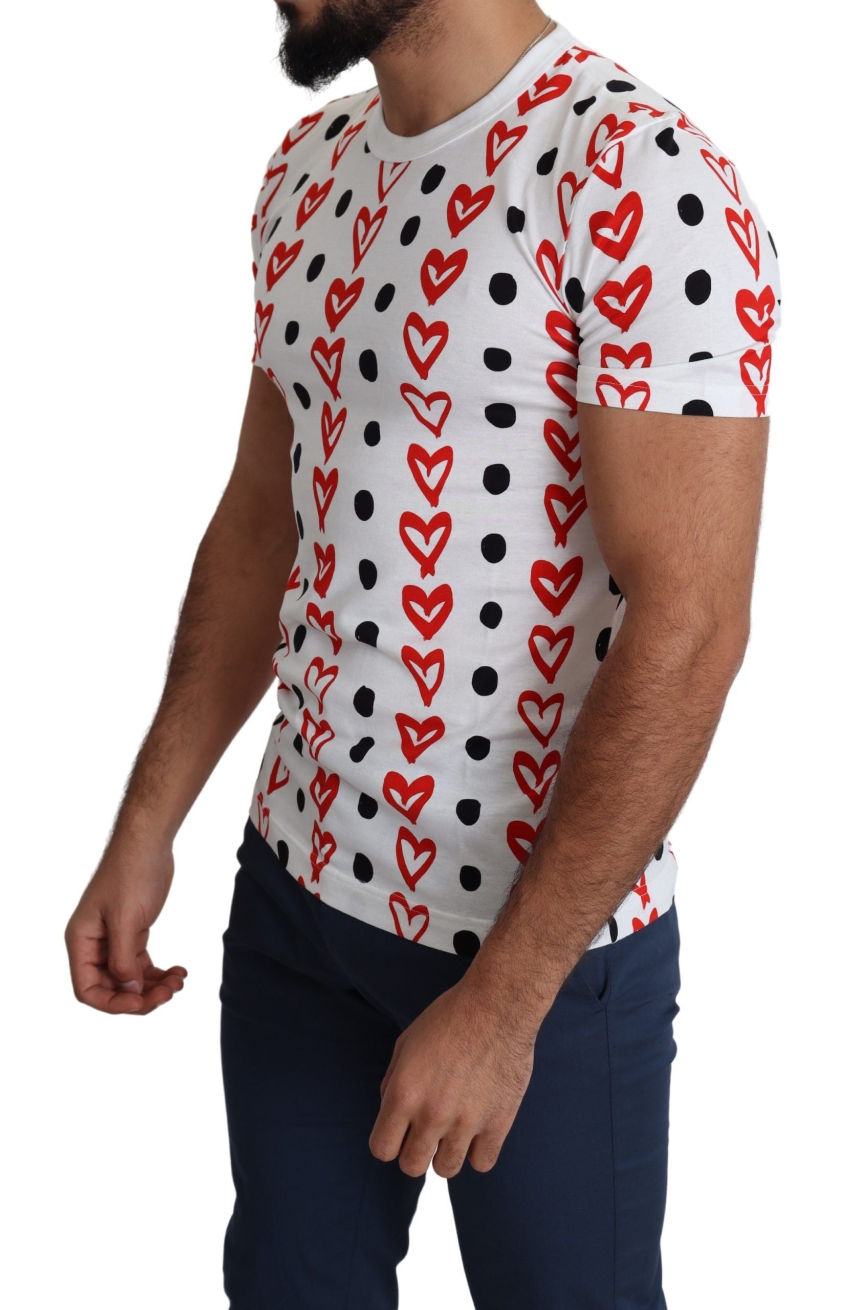 Chic White Cotton Tee with Heart Print - ventzia