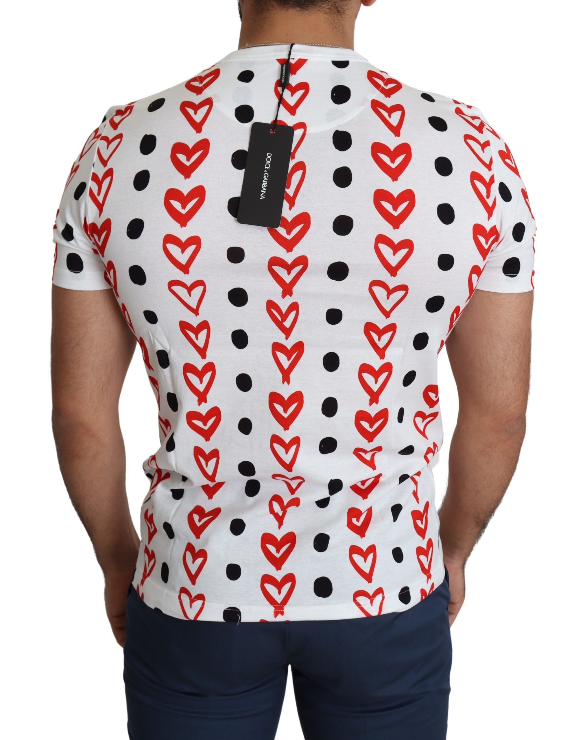 Chic White Cotton Tee with Heart Print - ventzia