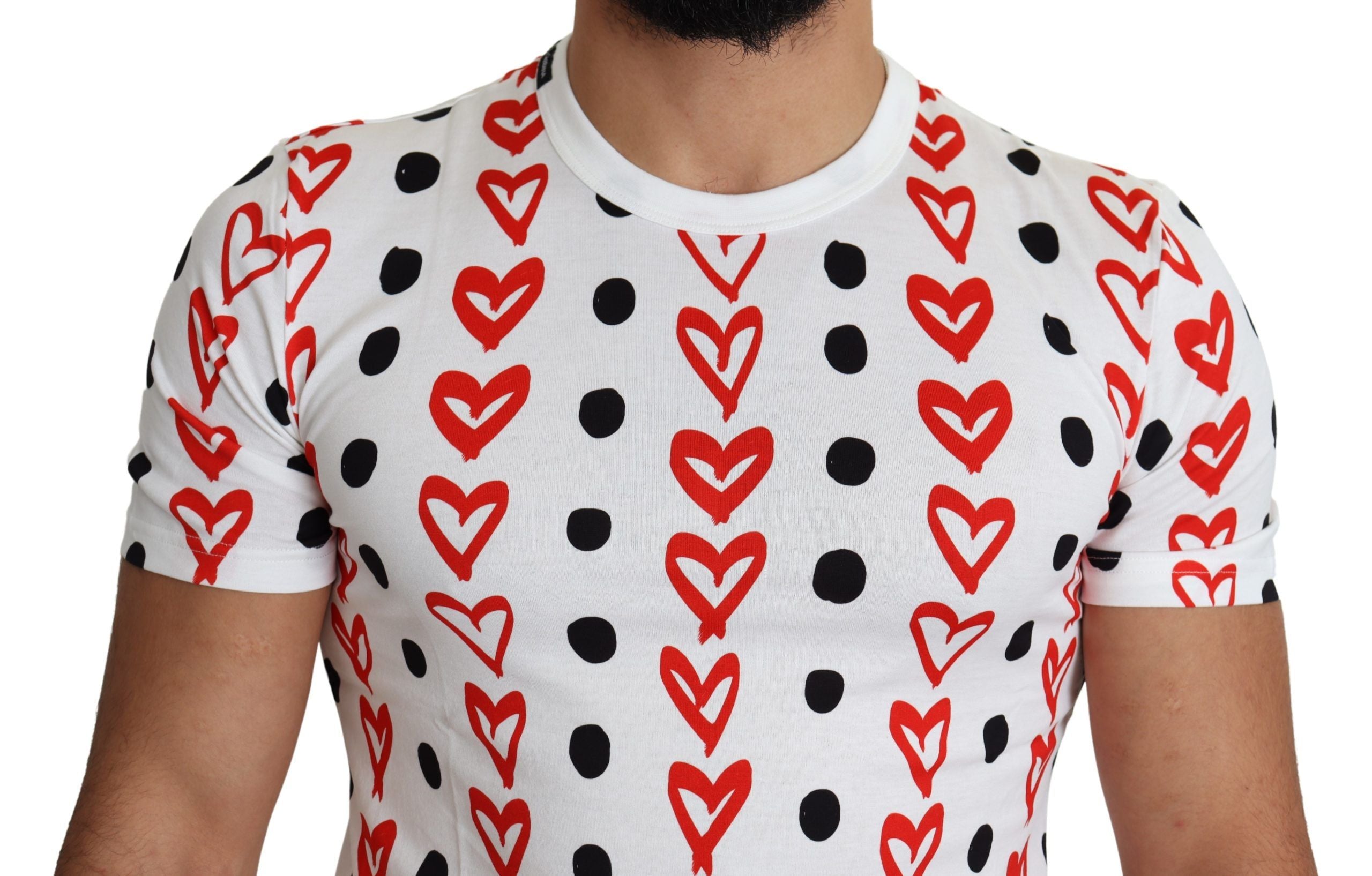 Chic White Cotton Tee with Heart Print - ventzia