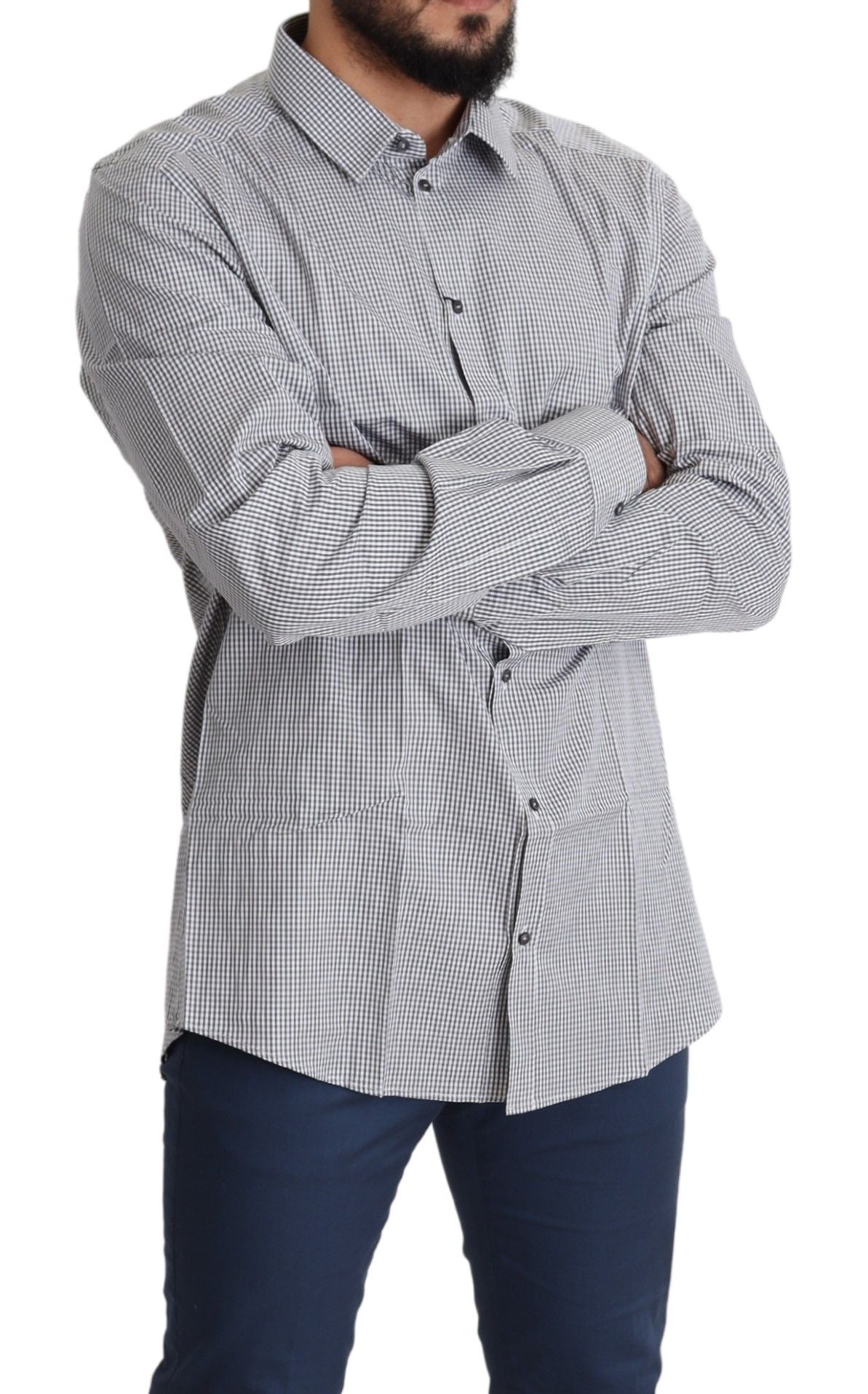 Checkered Slim Fit Cotton Dress Shirt - ventzia