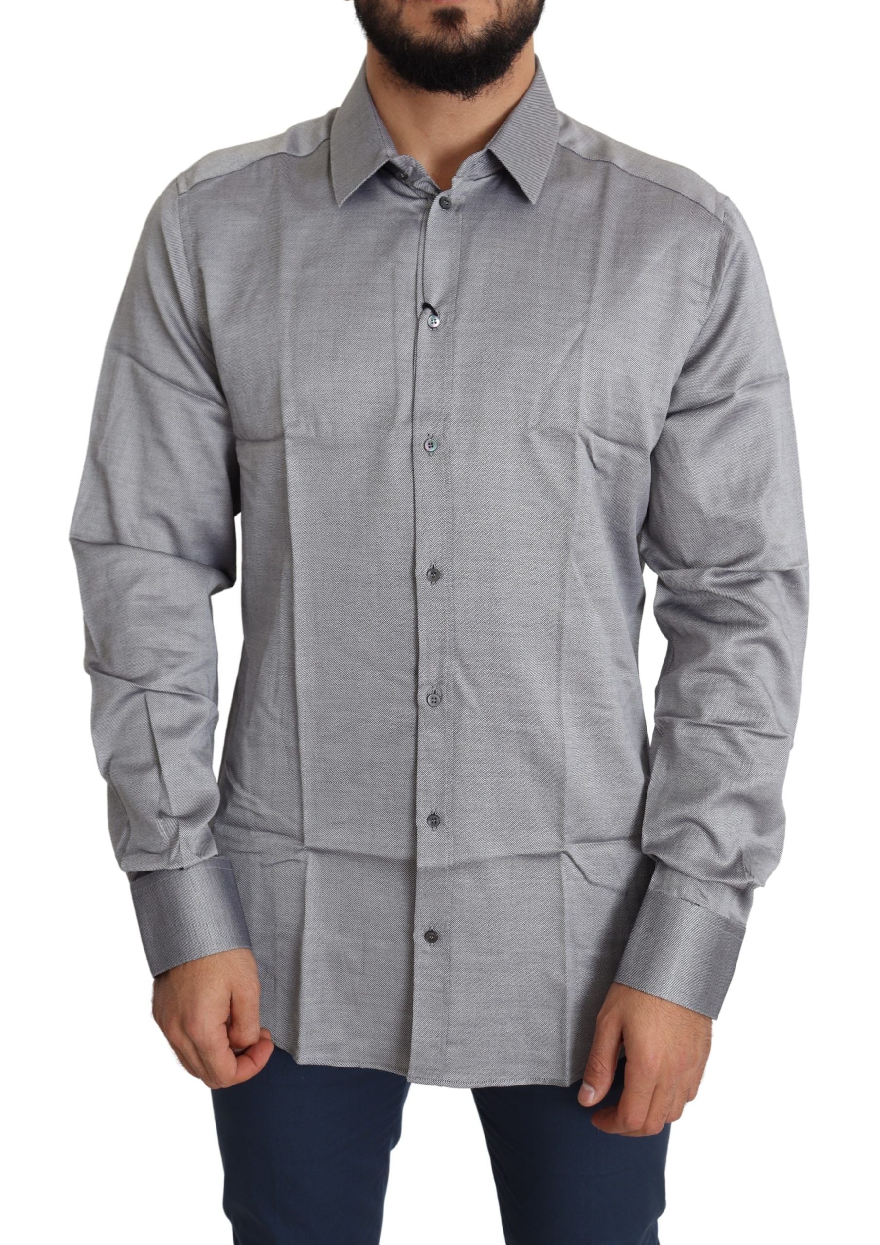 Elegant Gray Slim Fit Cotton Dress Shirt - ventzia