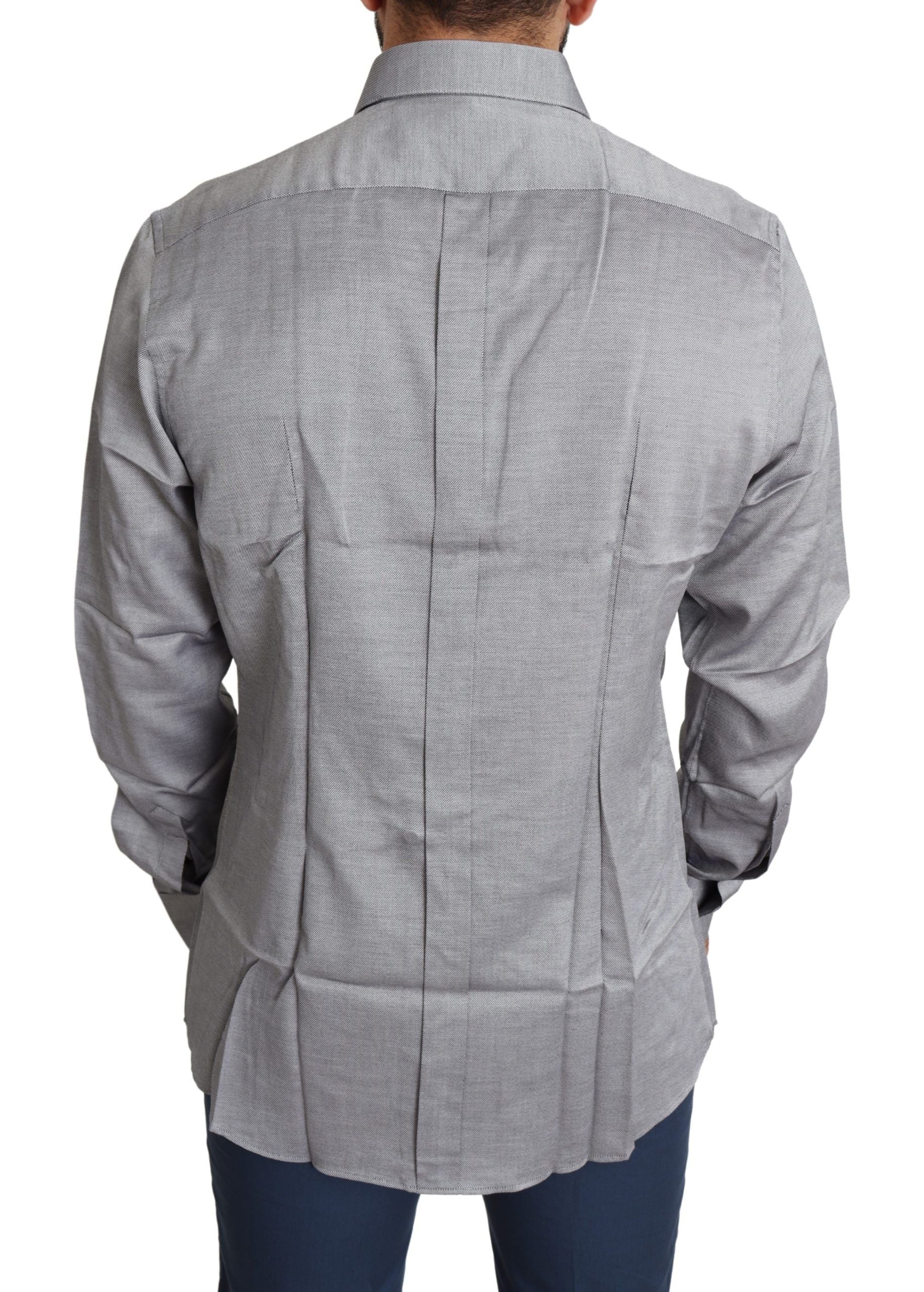 Elegant Gray Slim Fit Cotton Dress Shirt - ventzia