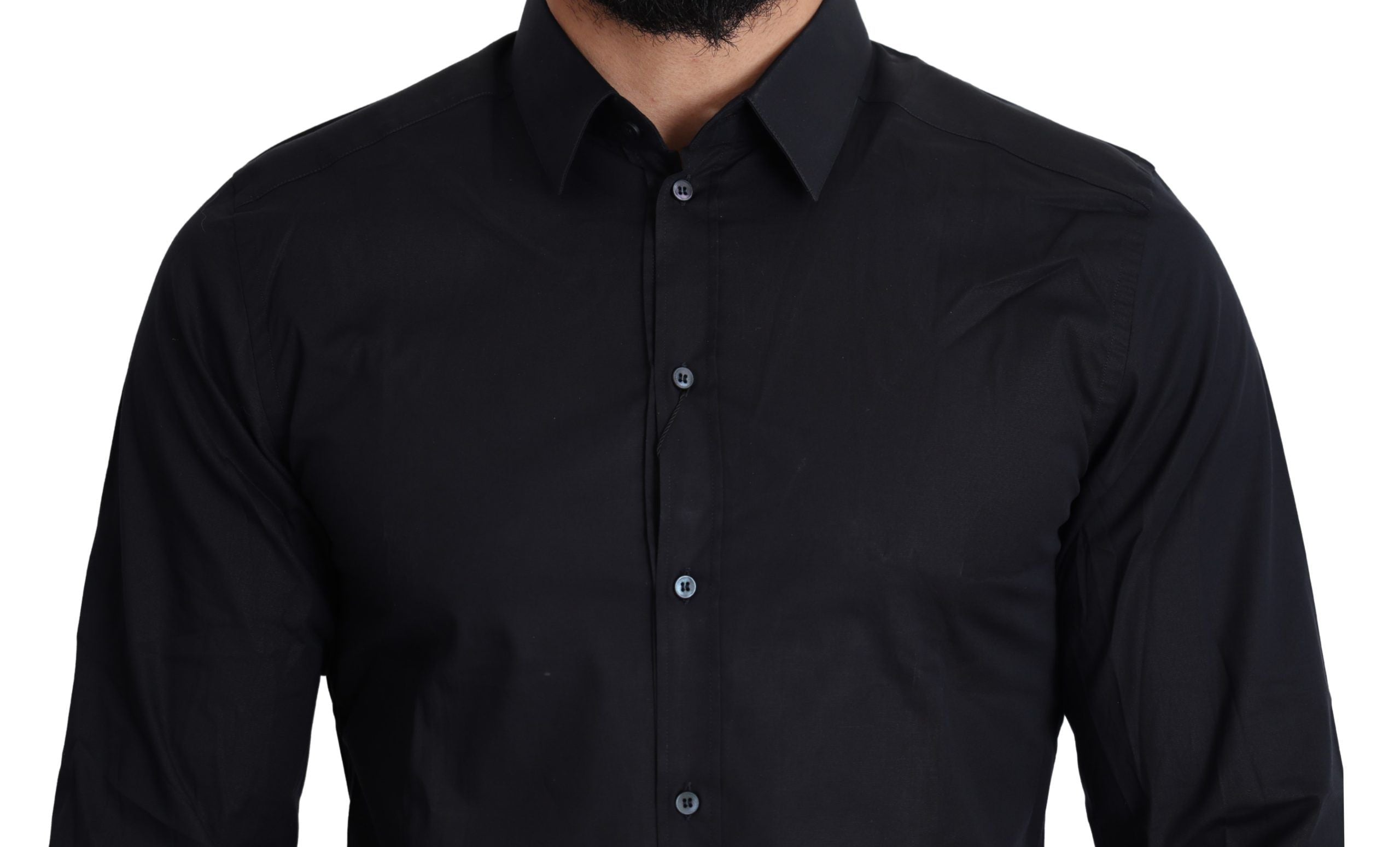 Sleek Black Slim Fit Cotton Stretch Dress Shirt - ventzia