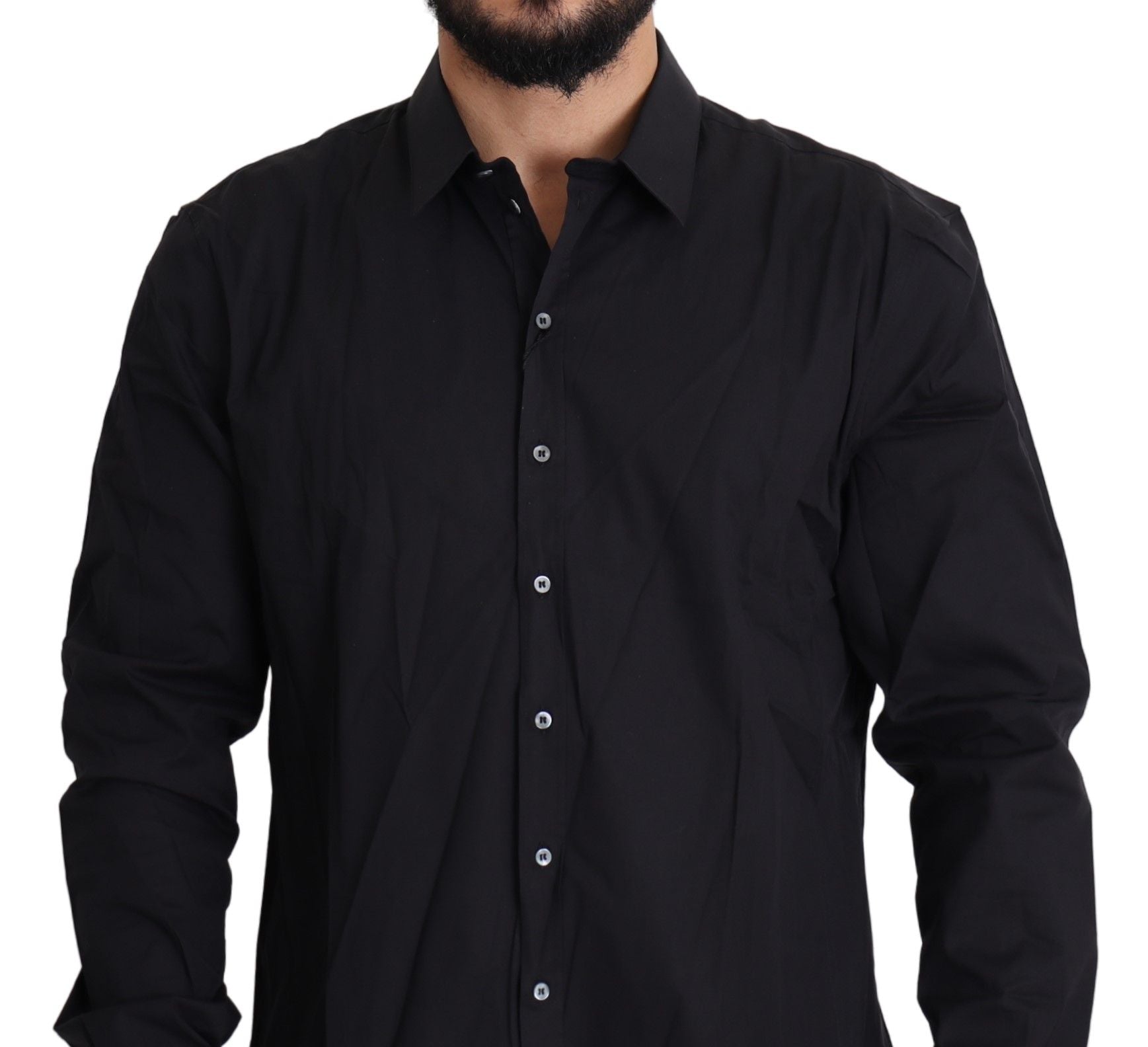 Elegant Slim Fit Black Dress Shirt - ventzia