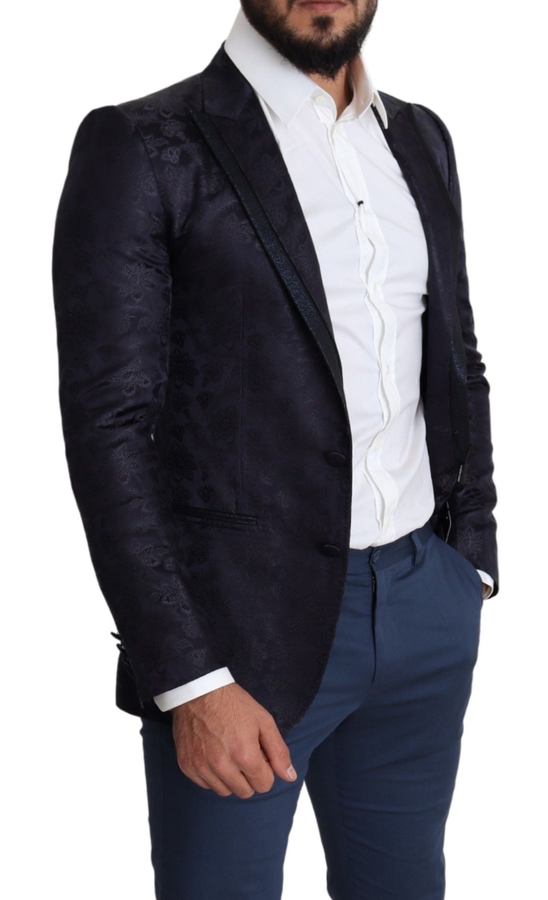 Elegant Silk Blend Martini Blazer in Blue - ventzia