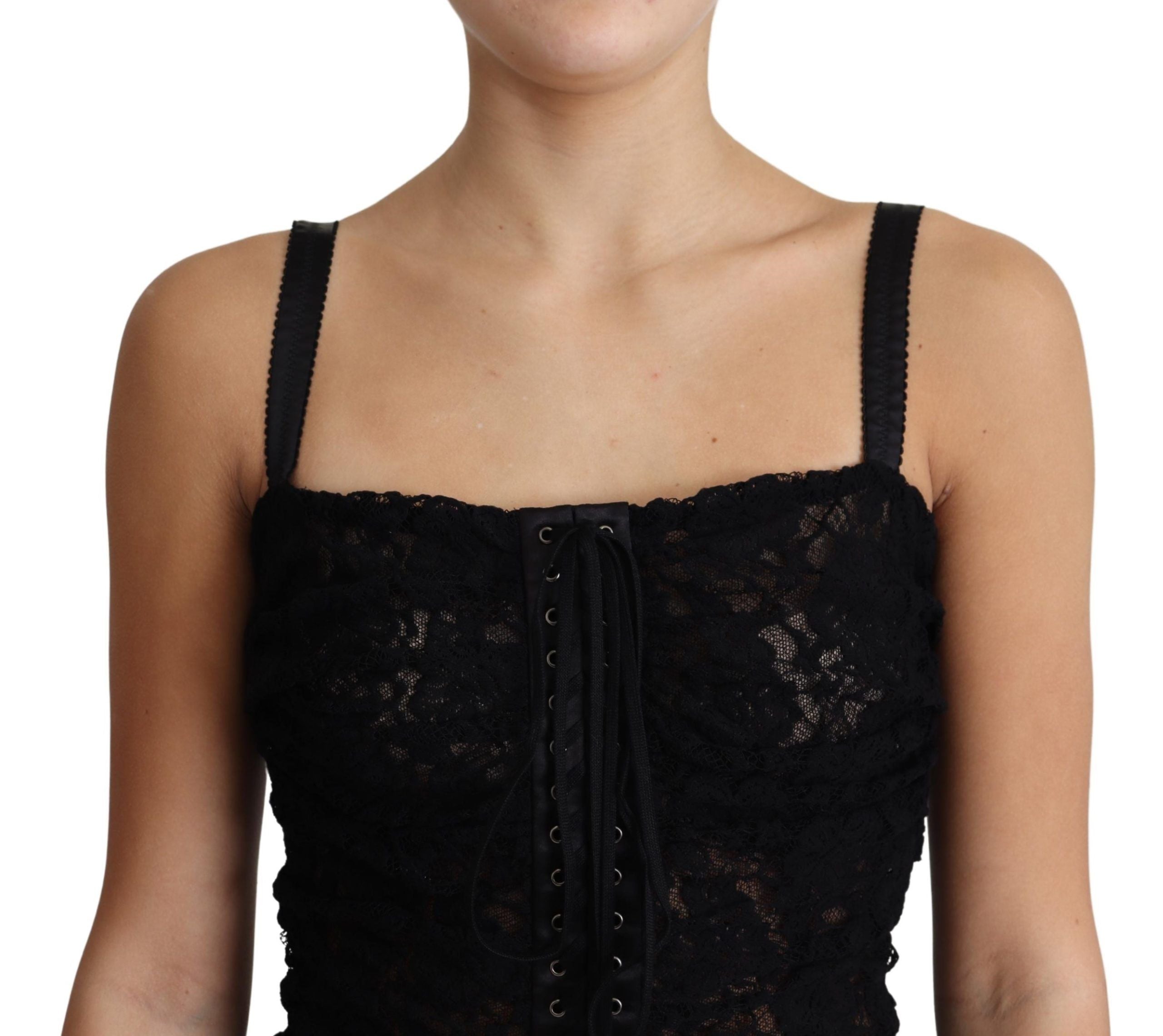 Elegant Black Lace Bustier Mini Dress - ventzia