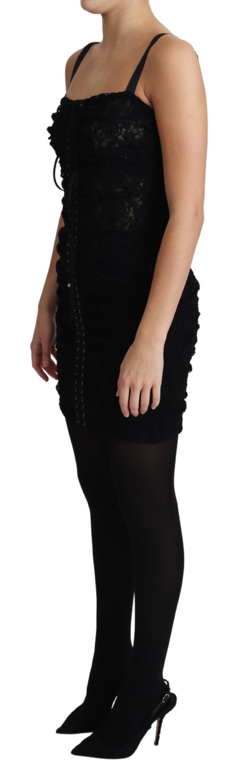 Elegant Black Lace Bustier Mini Dress - ventzia