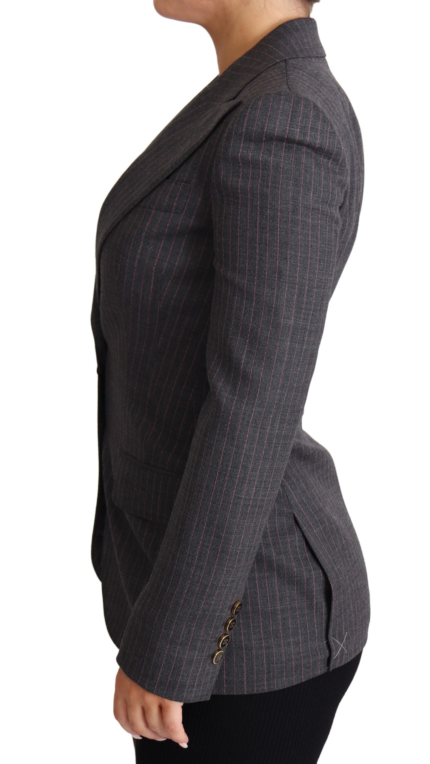 Elegant Gray Stretch Wool Blazer - ventzia