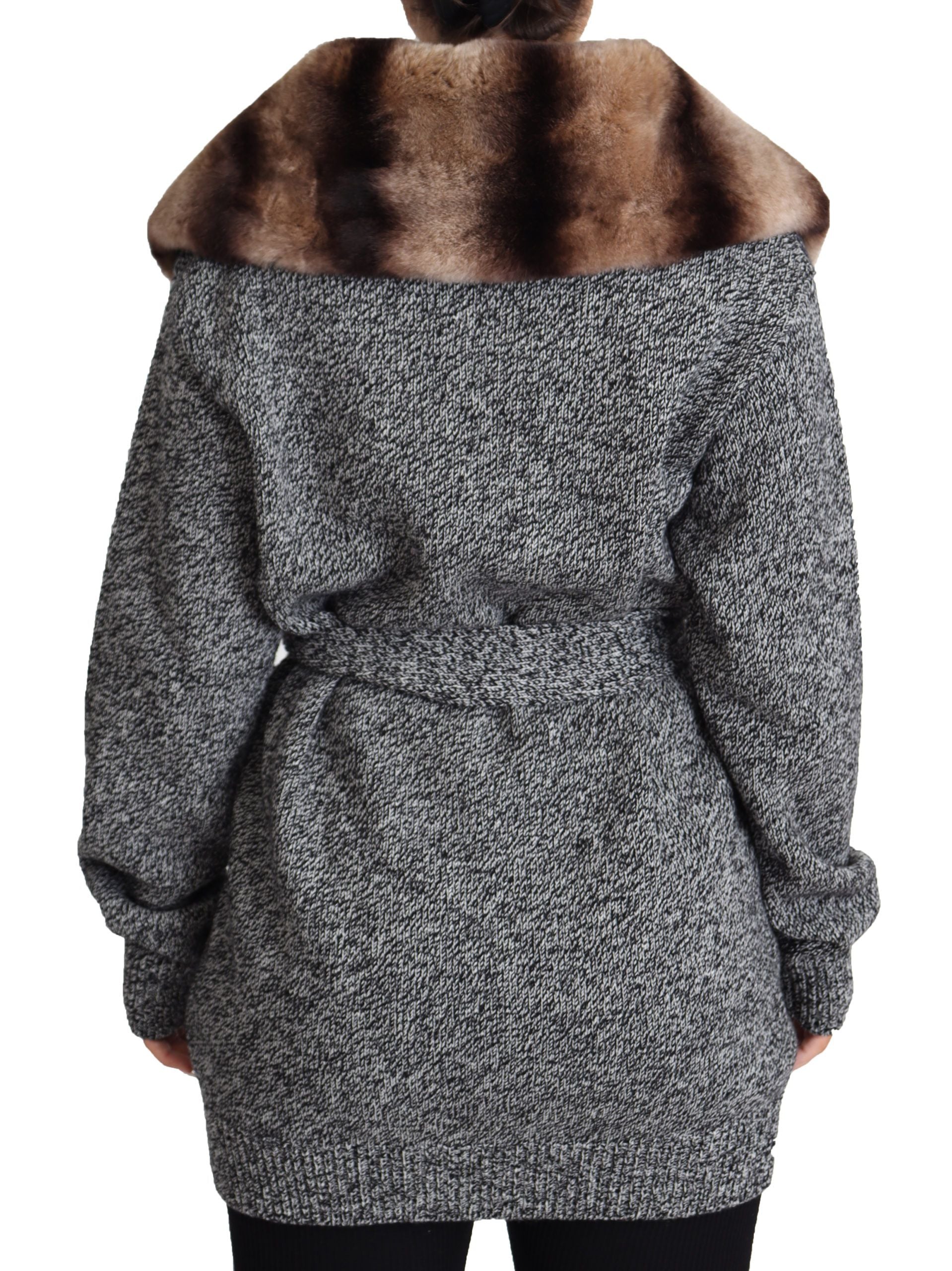 Elegant Cashmere Cardigan with Rabbit Fur Collar - ventzia