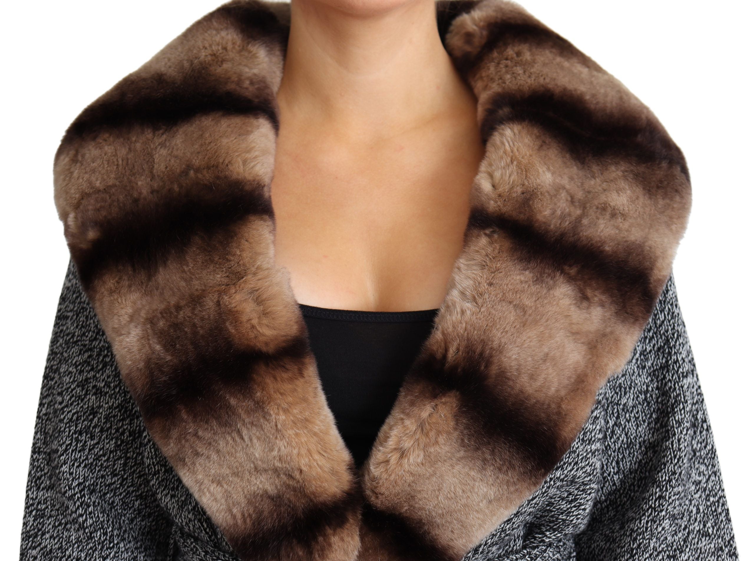 Elegant Cashmere Cardigan with Rabbit Fur Collar - ventzia