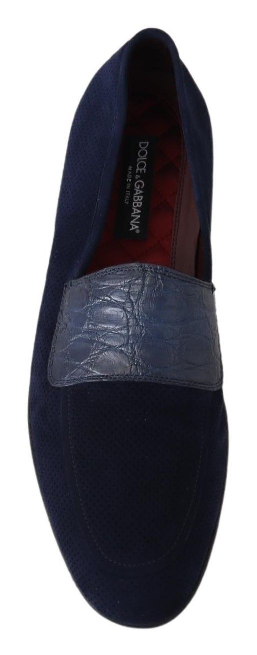 Elegant Blue Suede Leather Loafers - ventzia