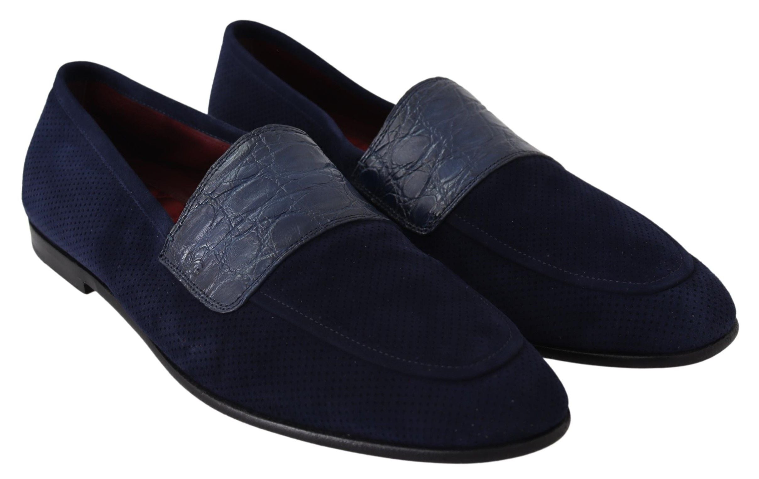 Elegant Blue Suede Leather Loafers - ventzia