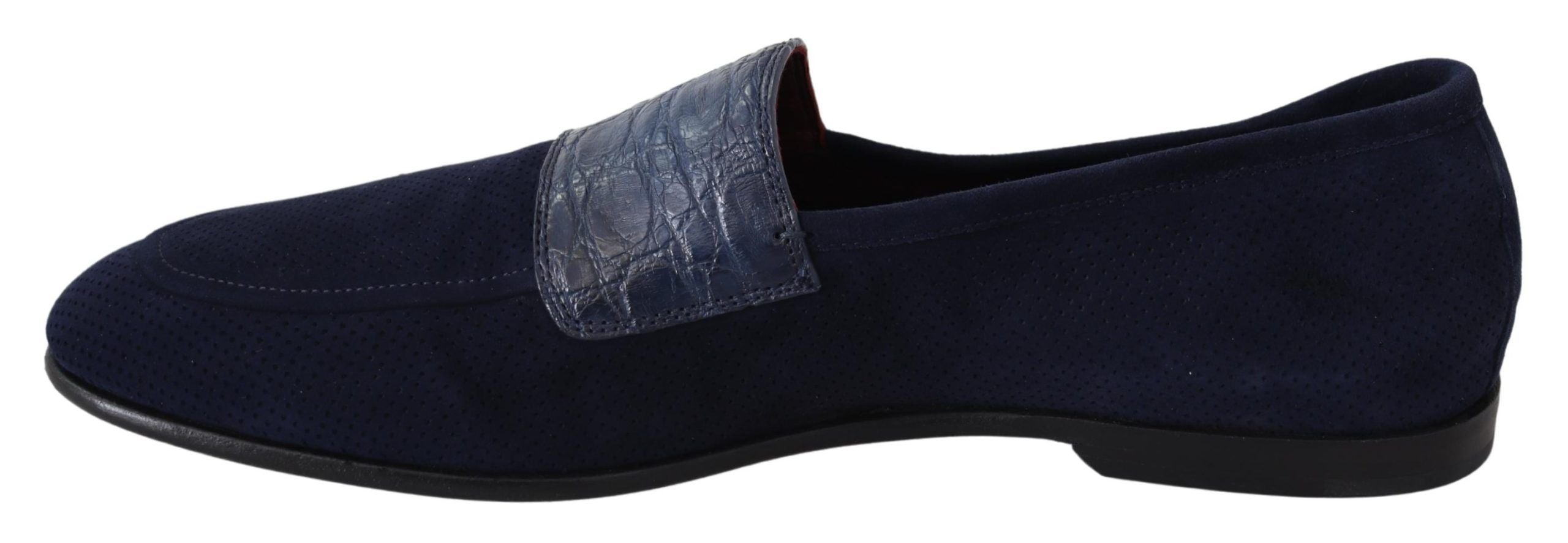 Elegant Blue Suede Leather Loafers - ventzia