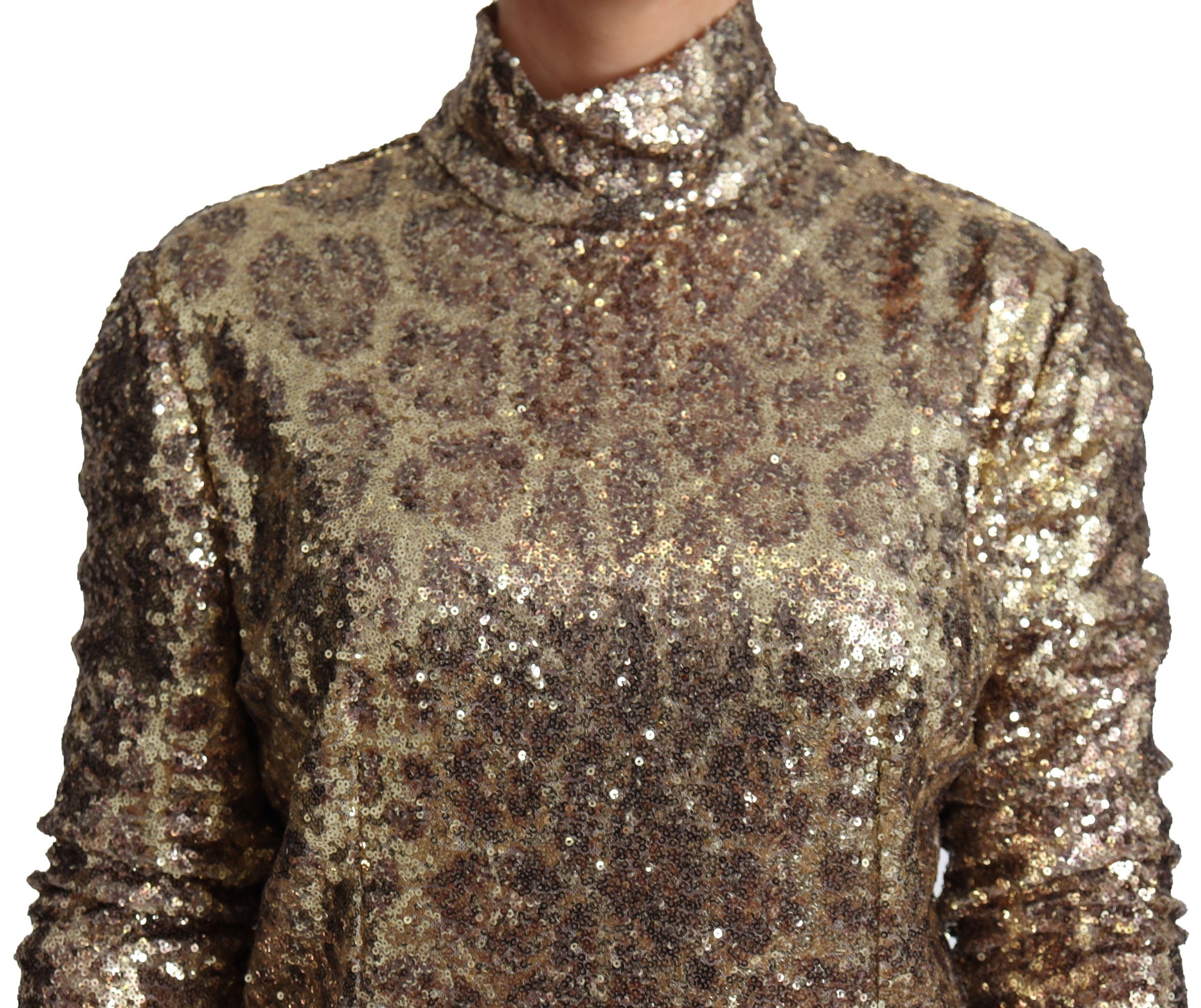 Sequined Turtleneck Full Zip Sweater in Brown - ventzia