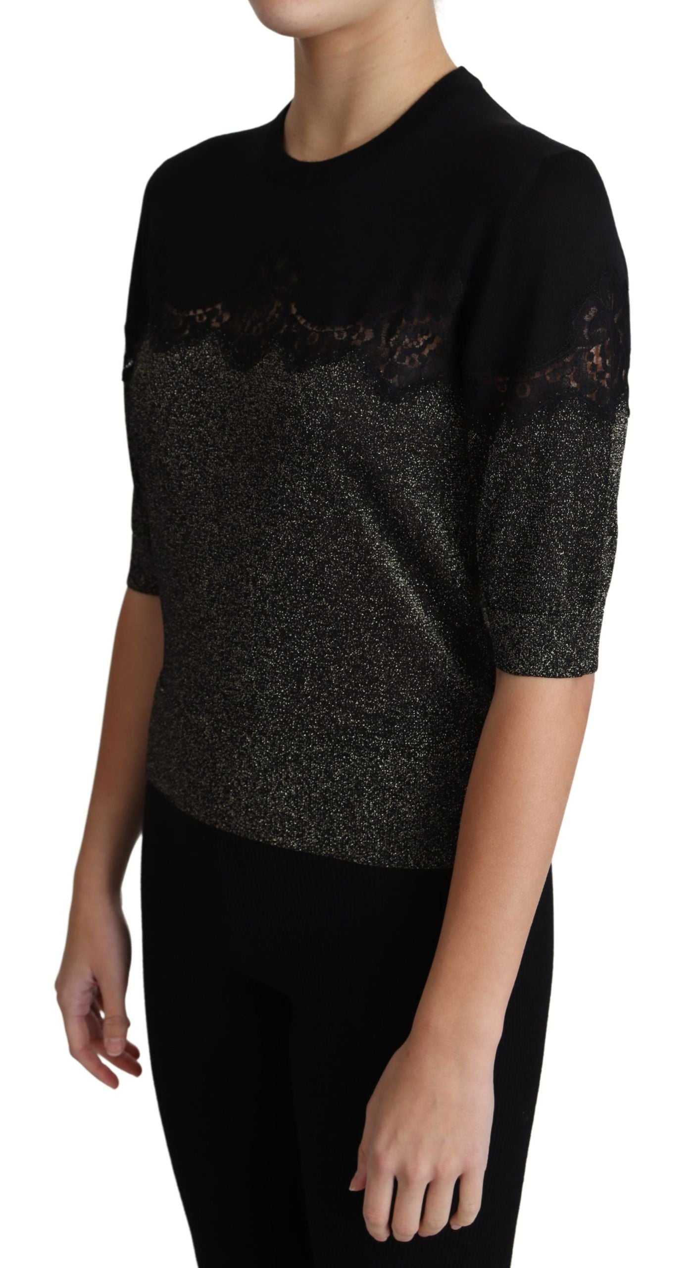 Elegant Lurex Threaded Jersey Lace Blouse - ventzia