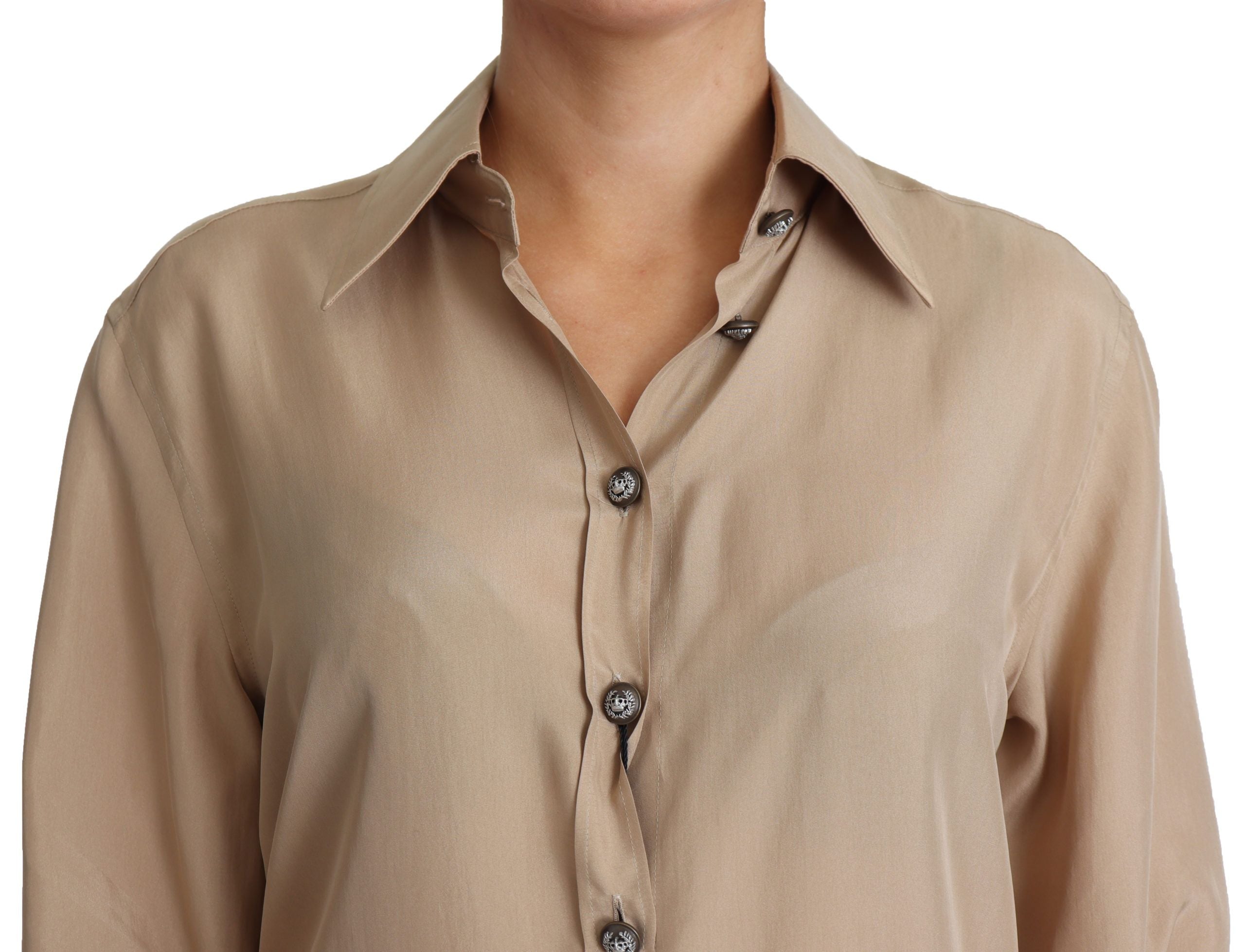 Elegant Beige Silk Shirt - ventzia