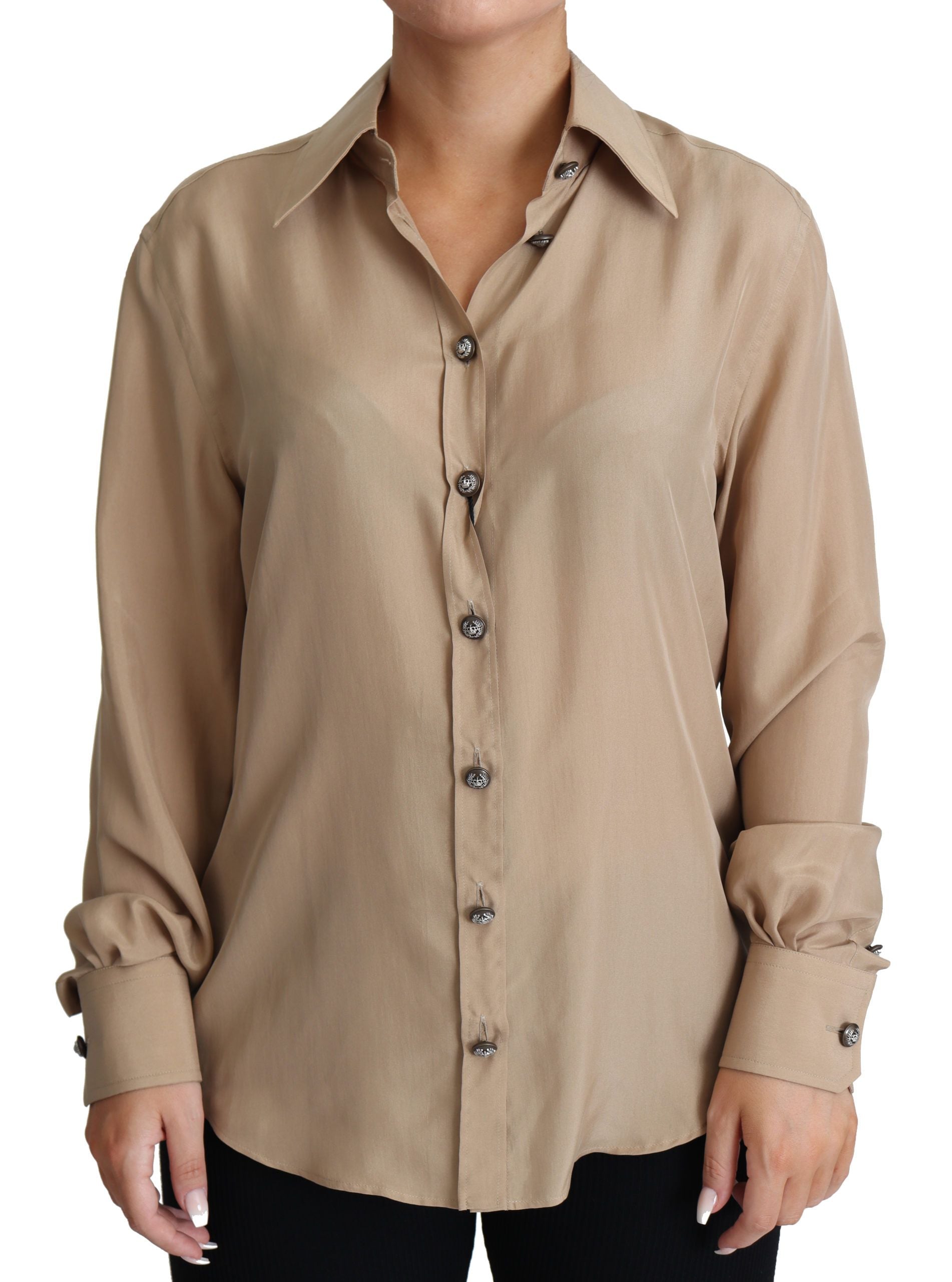 Elegant Beige Silk Shirt - ventzia