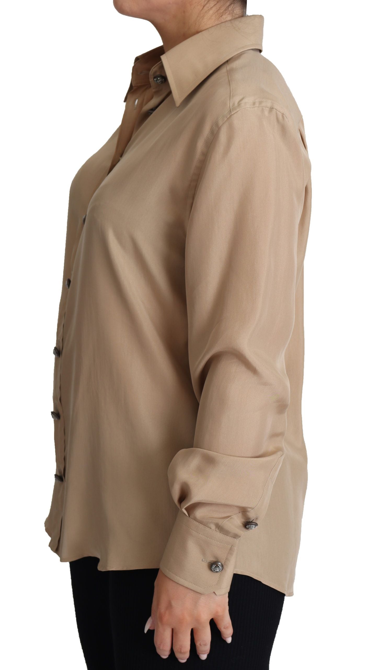 Elegant Beige Silk Shirt - ventzia