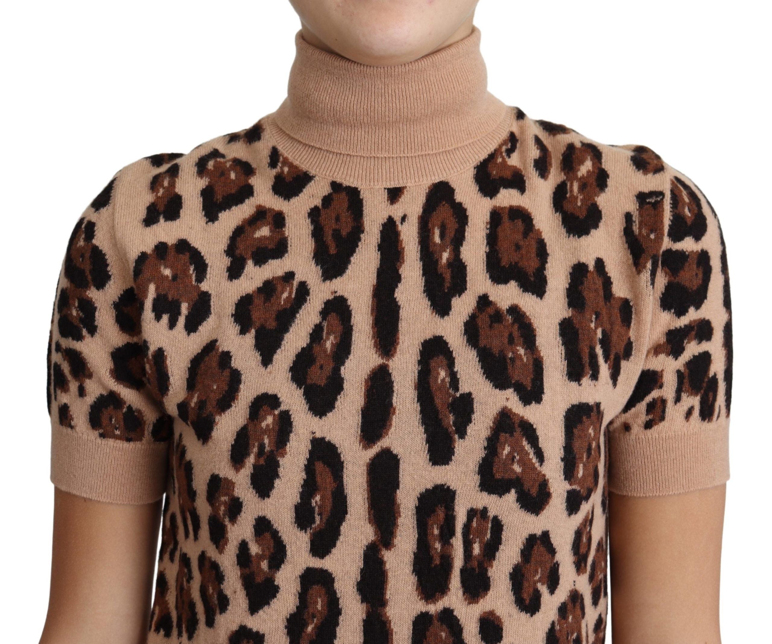 Elegant Leopard Print Wool Turtleneck Top - ventzia