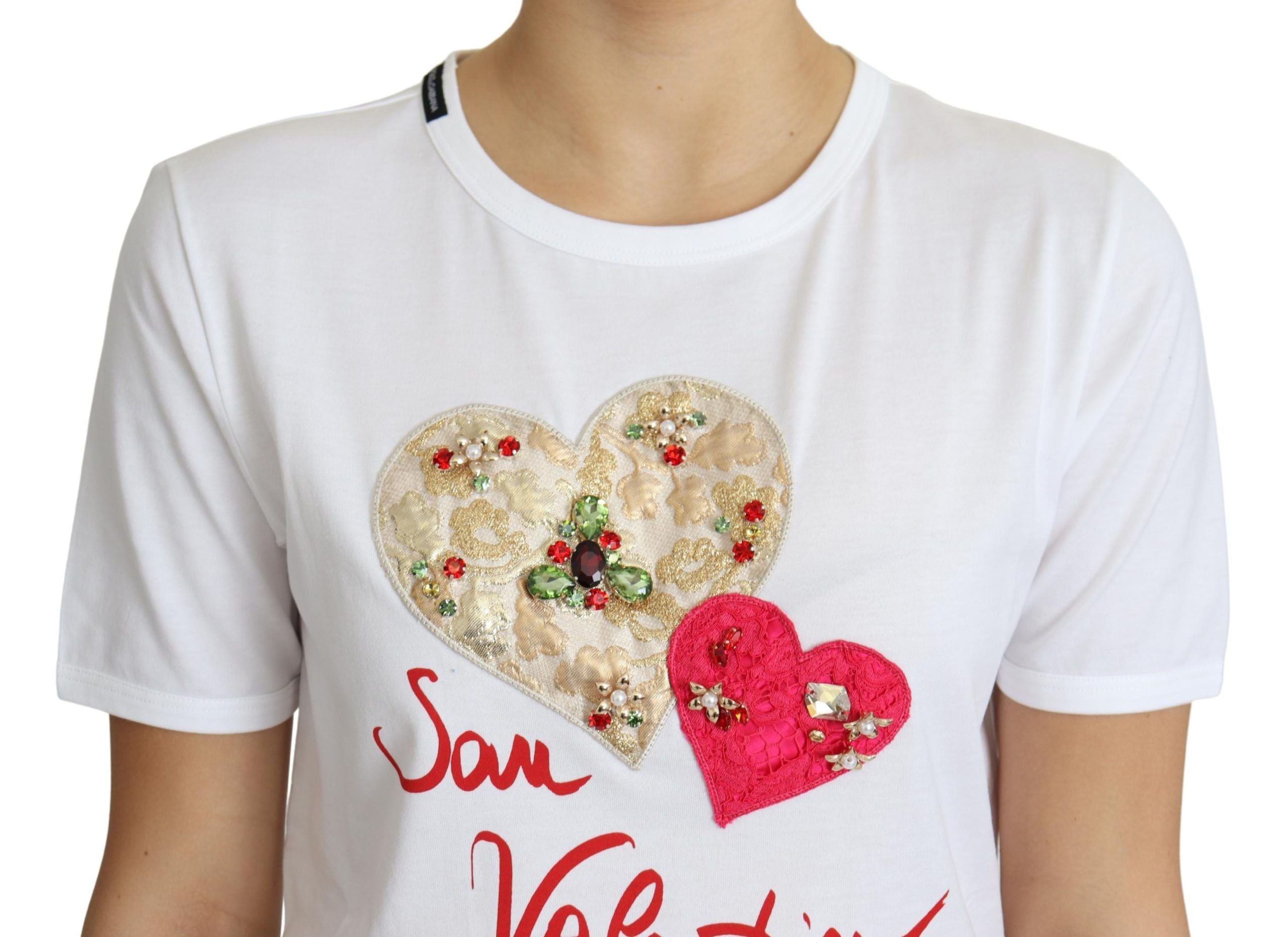 Crystal-Embellished White Cotton Tee - ventzia