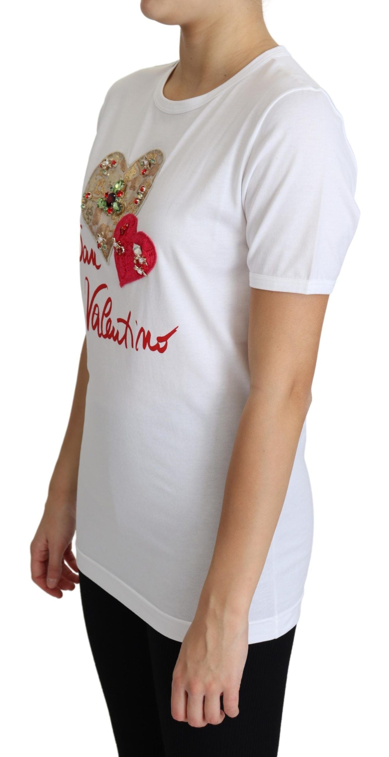 Crystal-Embellished White Cotton Tee - ventzia