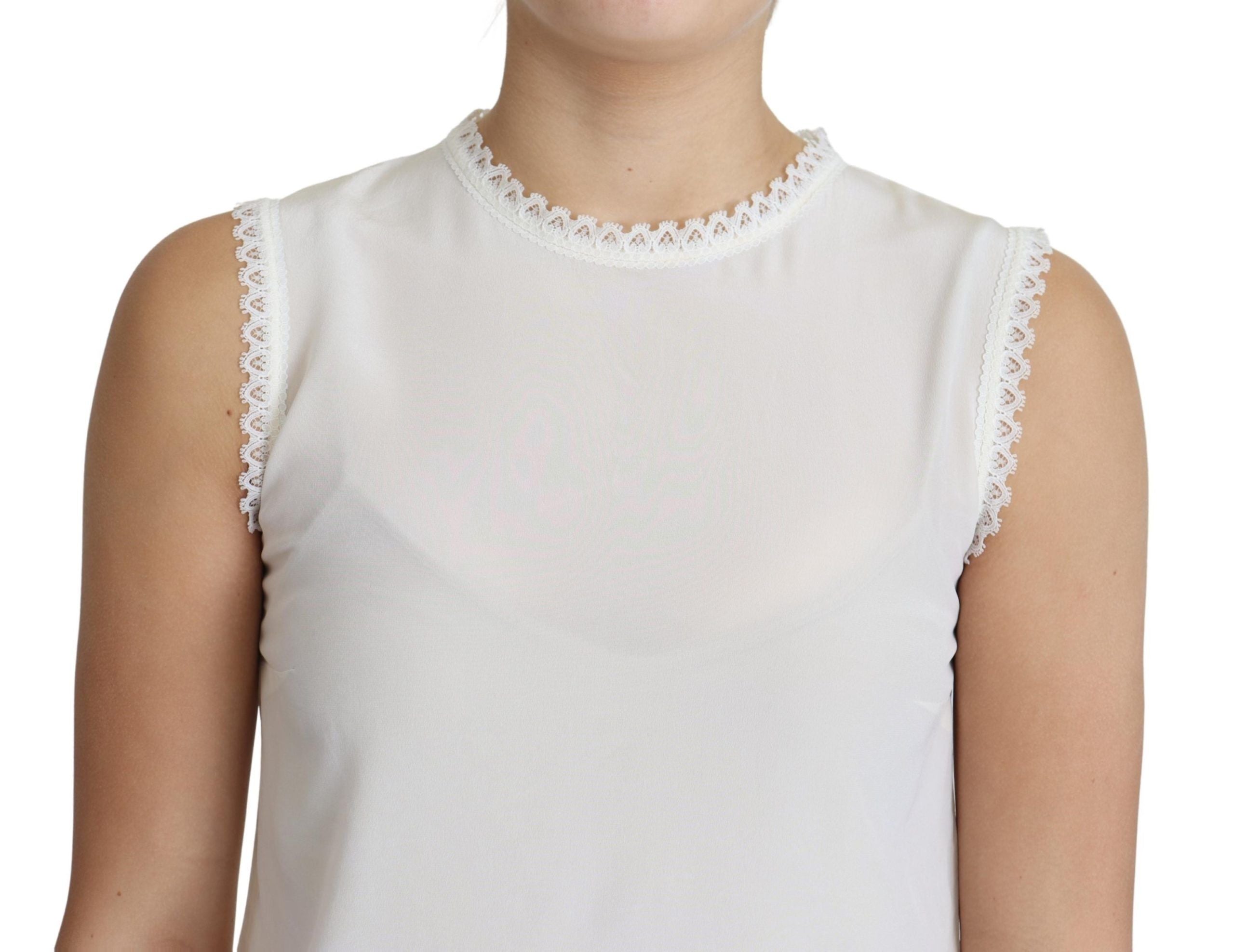 Elegant Silk Lace-Detailed Sleeveless Blouse - ventzia