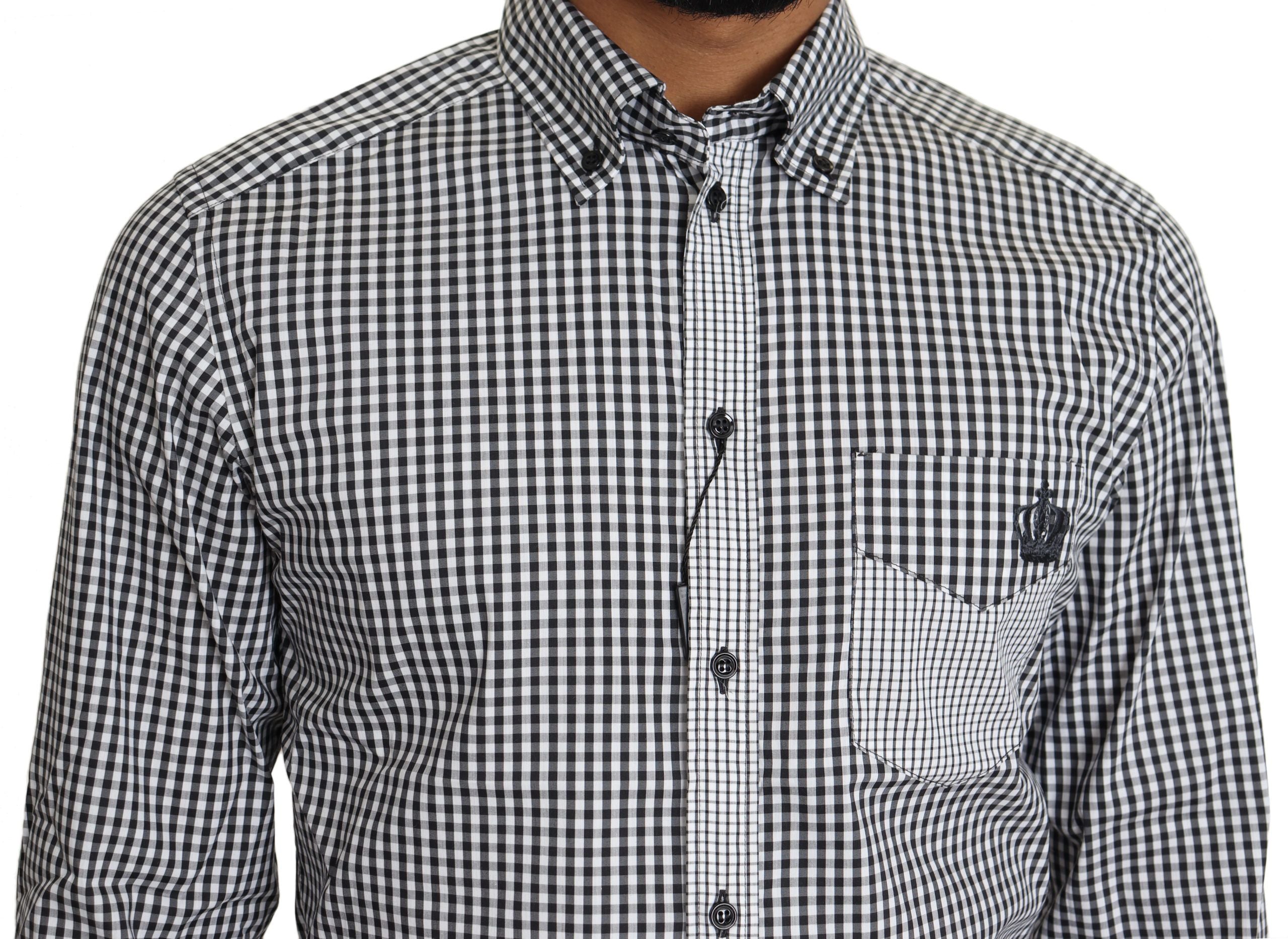 Elegant Black & White Checkered Gold Casual Shirt - ventzia